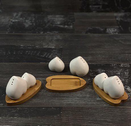 Porselen Tuzluk Baharatlık Set Bambu Kalpli 2'li | Hometarz