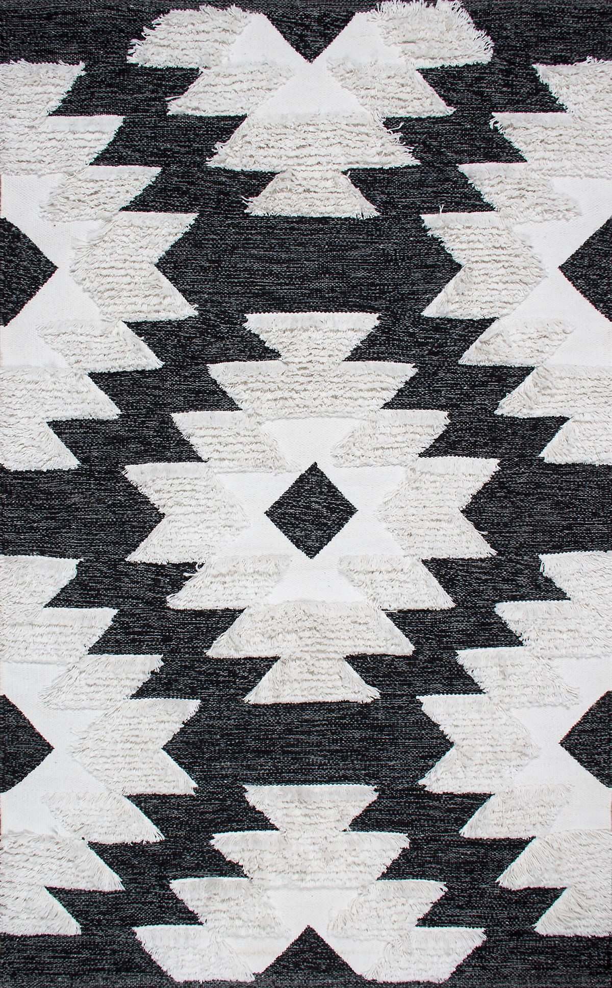 AFRO AFR 01 BLACK WHITE  Naturel Yıkanabilir Modern Desenli El Dokuma Hint Kilim