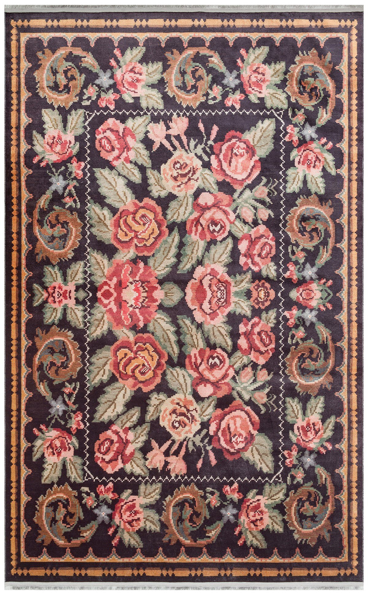 ANTIQUE ATK 02 BLACK  Kolay kullanımlı Kaymaz Karabağ ve Antik Desenlere Sahip Yıkanabilir Makine Halısı