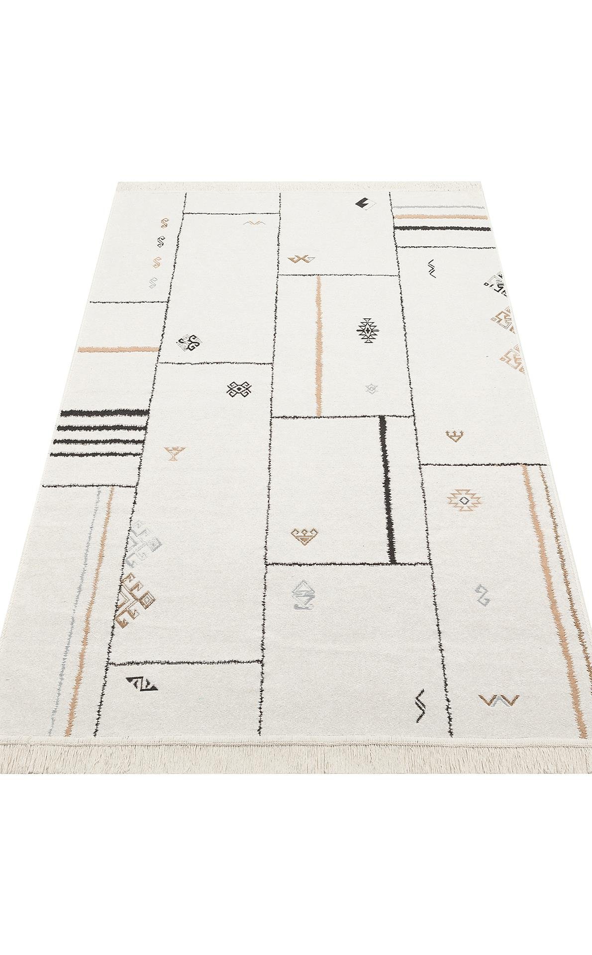 ARYA AR 41 CREAM BLACK  Yıkanabilir Çift Taraflı Modern Desenli Dokuma Kilim