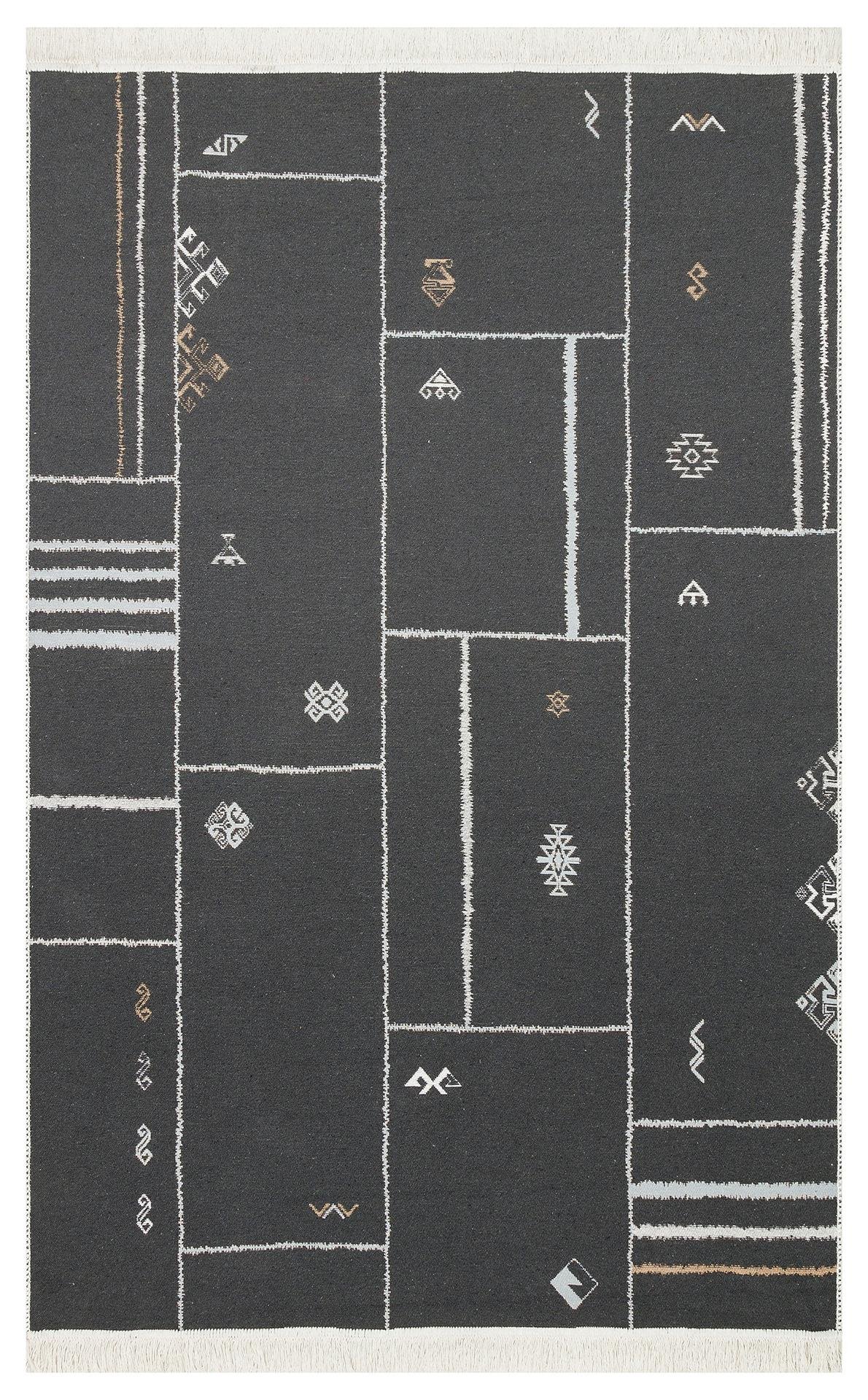 ARYA AR 41 CREAM BLACK  Yıkanabilir Çift Taraflı Modern Desenli Dokuma Kilim