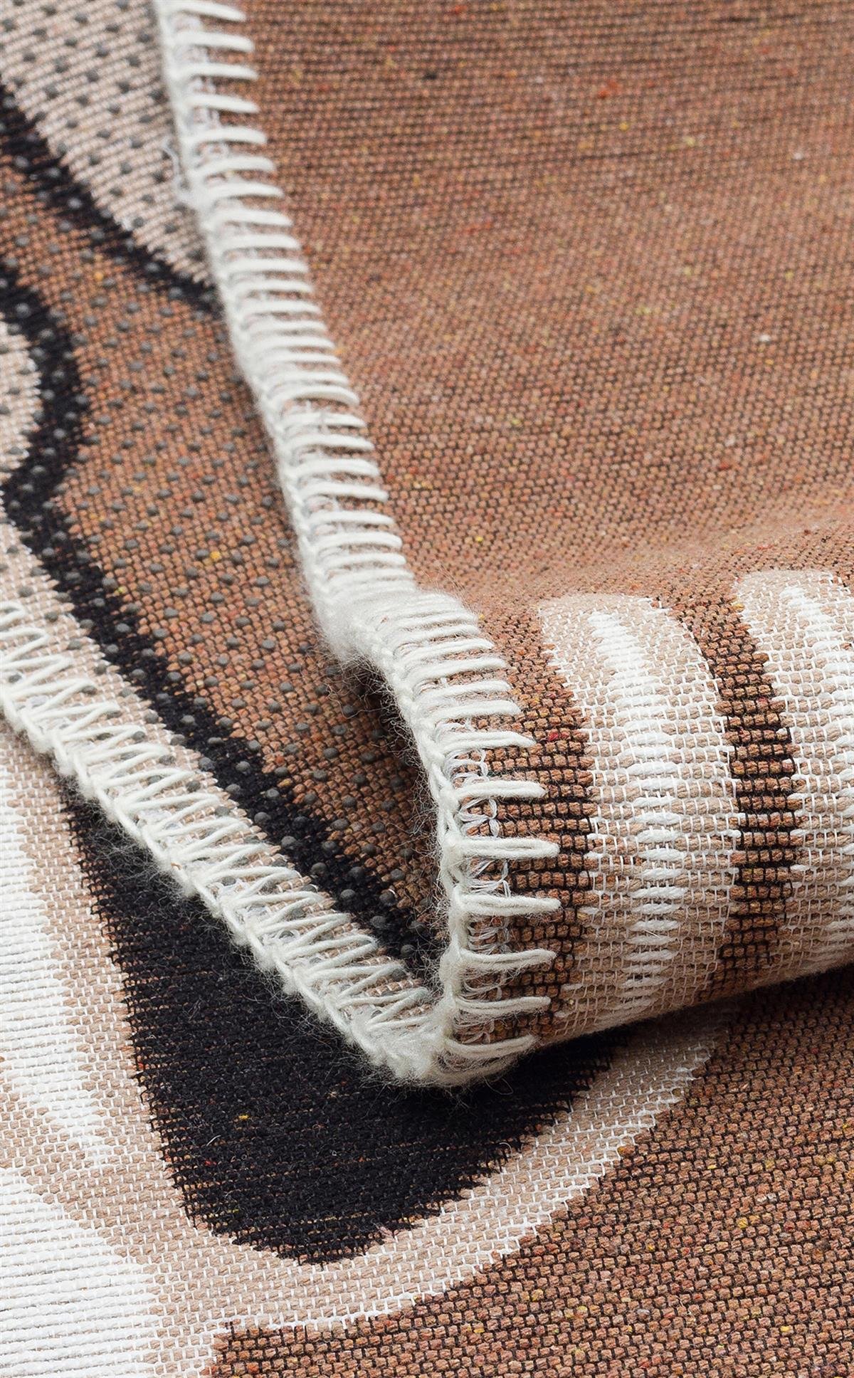 ARYA NEO ARN 06 BROWN WHITE  Yıkanabilir Kaymaz Tabanlı Modern Pamuk Kilim