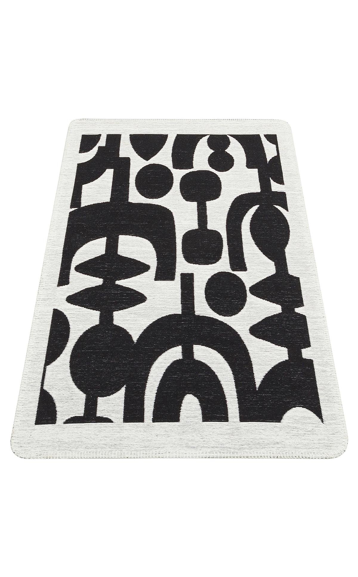 ARYA NEO ARN 07 WHITE BLACK  Yıkanabilir Kaymaz Tabanlı Modern Pamuk Kilim