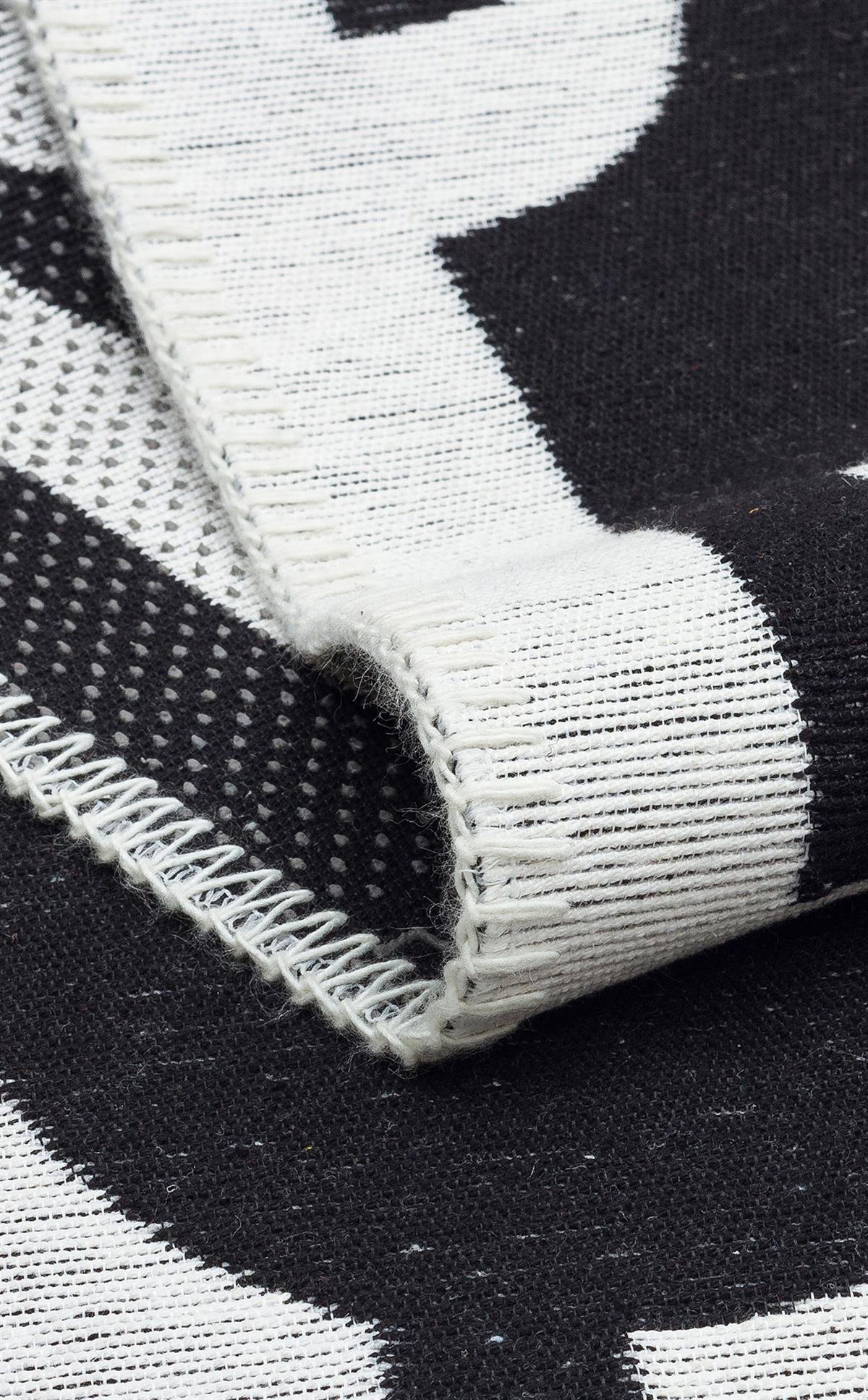 ARYA NEO ARN 07 WHITE BLACK  Yıkanabilir Kaymaz Tabanlı Modern Pamuk Kilim