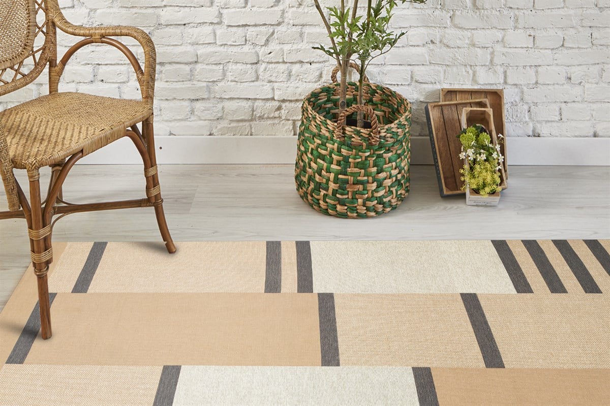 BROOKLYN BRK 14 NATURAL GREY  Hasır Görünümlü Kaymaz Renkli Dokuma Modern Kilim