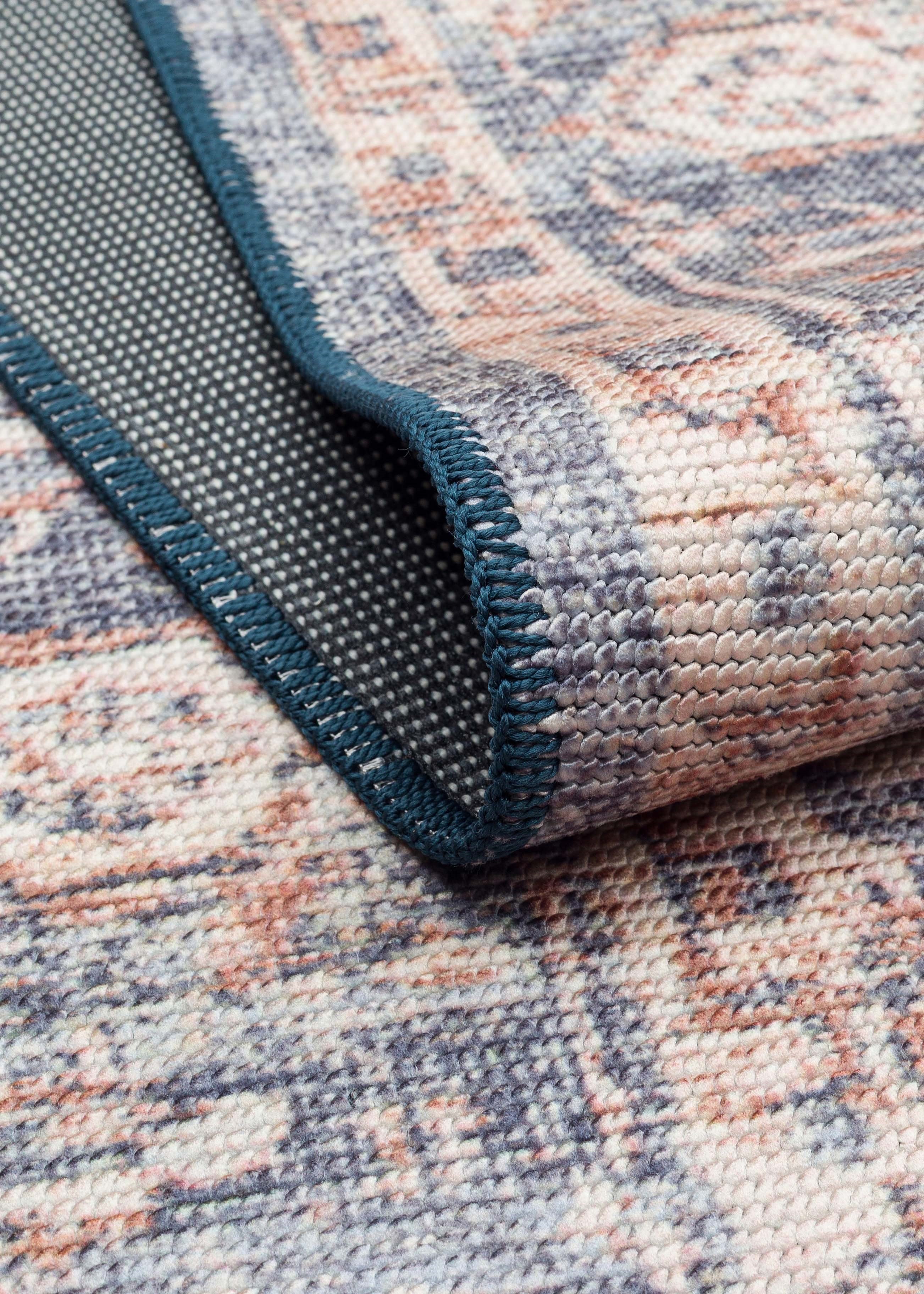 ELISTA VINTAGE ELS 202 NAVY BEIGE  Vintage Tasarımlı Yumuşak Bukle Dokuma Kaymaz Tabanlı Yıkanabilir Modern Halı