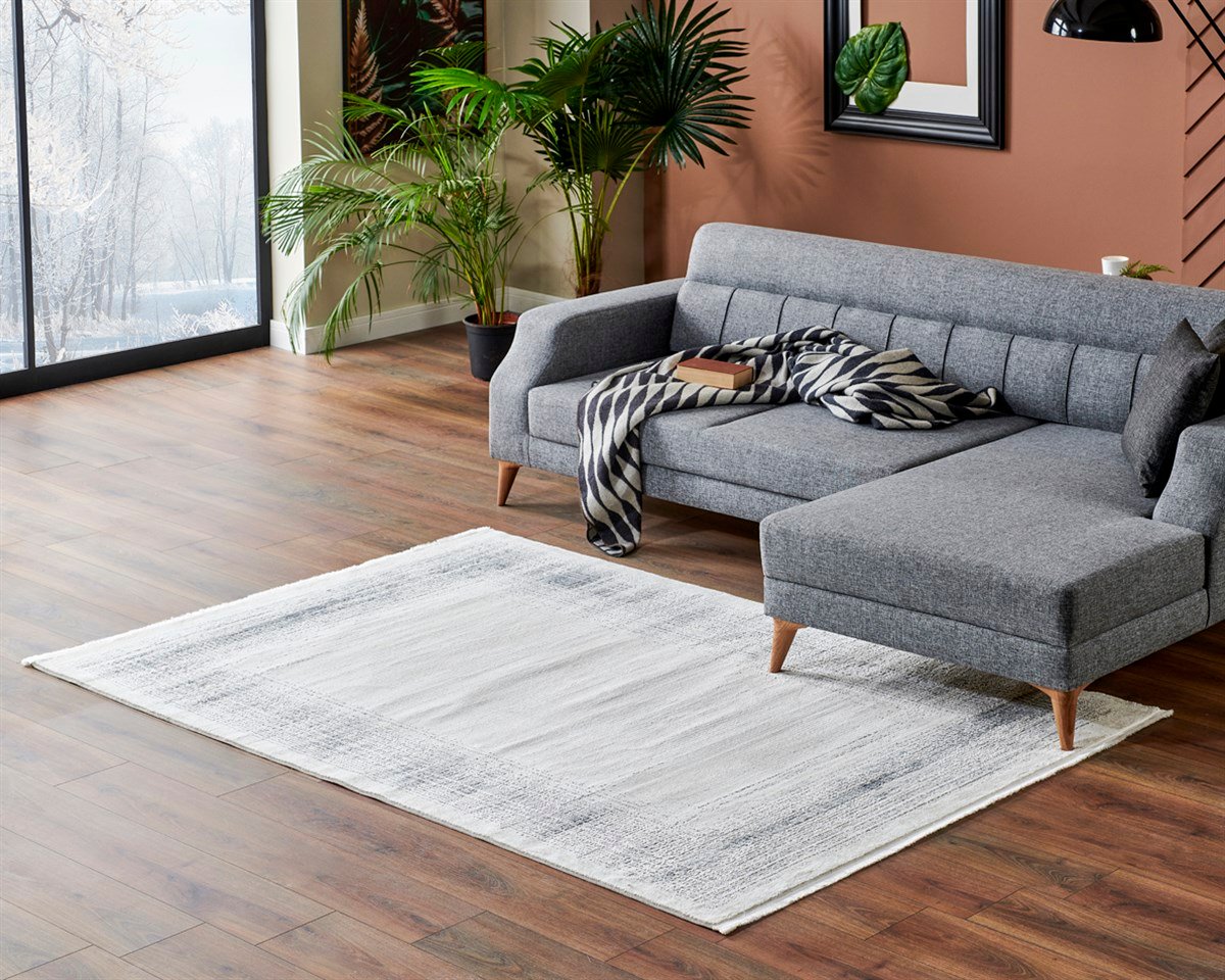 LAGOS LGS 08 CREAM SILVER XW  Hav Toz Vermez Yıkanabilir Eskitme Desenli Modern Makine Halısı