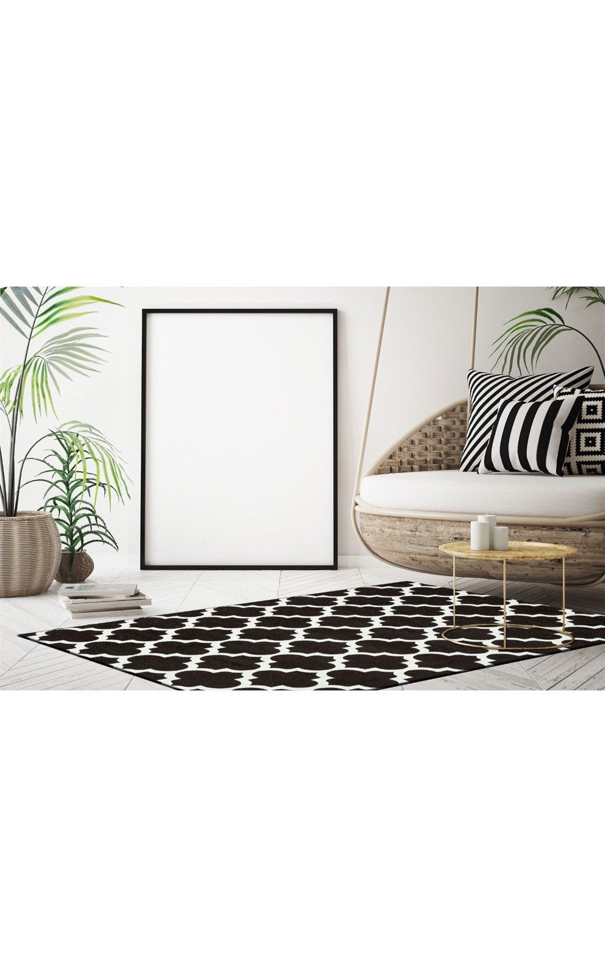 LUNA LN 33 BLACK NW  Baskı Desenli Hav Toz vermez Yıkanabilir Pamuk Polyester ile Üretilen İnce Halı