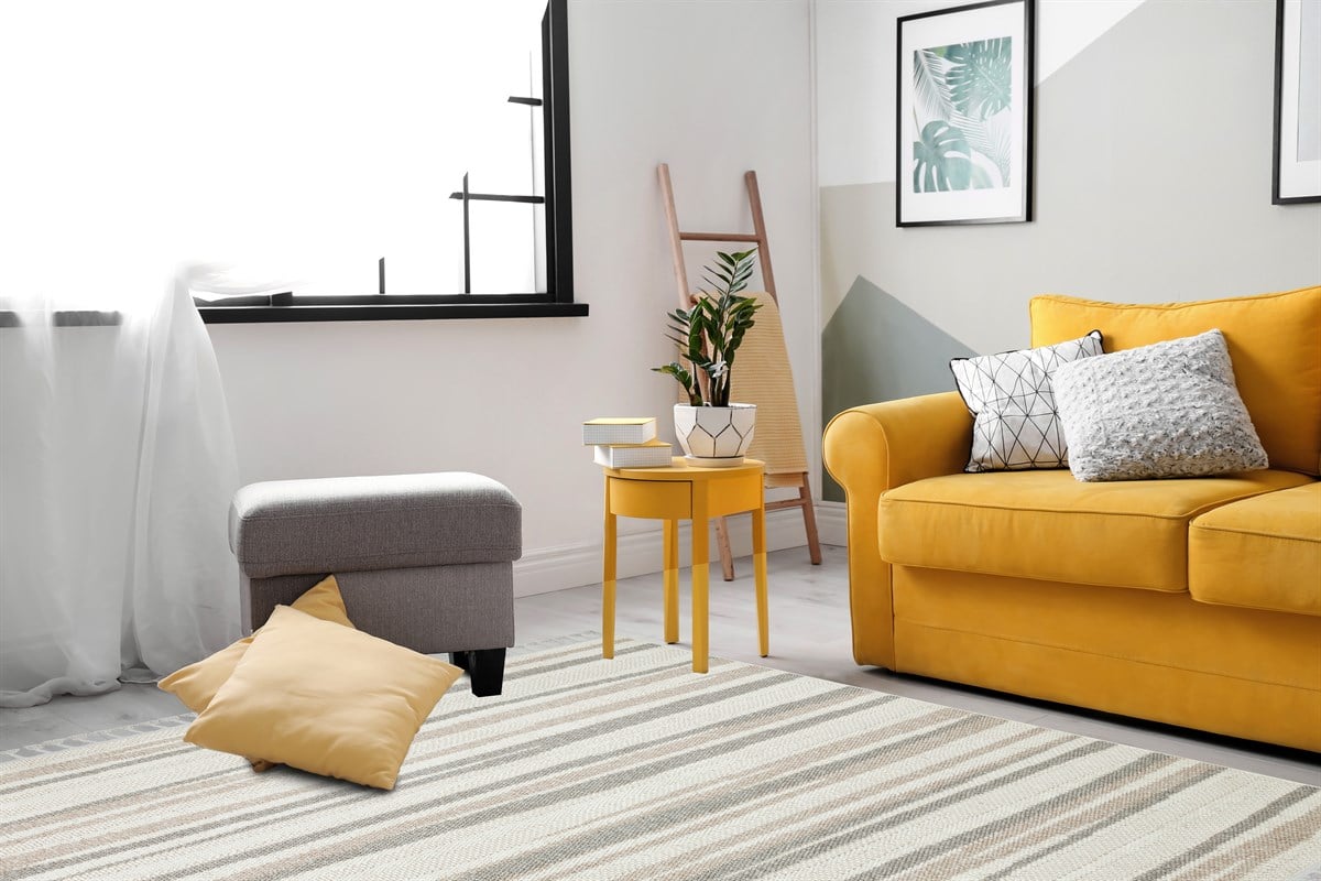 MOTTO MOT 02 WHITE BEIGE  Yumuşak Tuşeli Örgü Dokuma Modern Makine Halısı