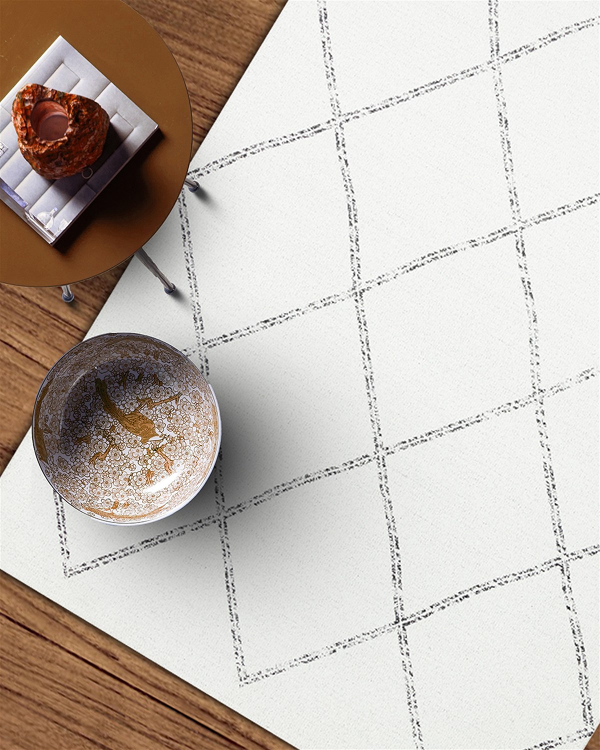 NEVADA NVD 03 WHITE BLACK  Özel Moroccon Tuşeli Hav Toz Vermez Kaymaz Tabanlı İnce Dokuma Modern Halı