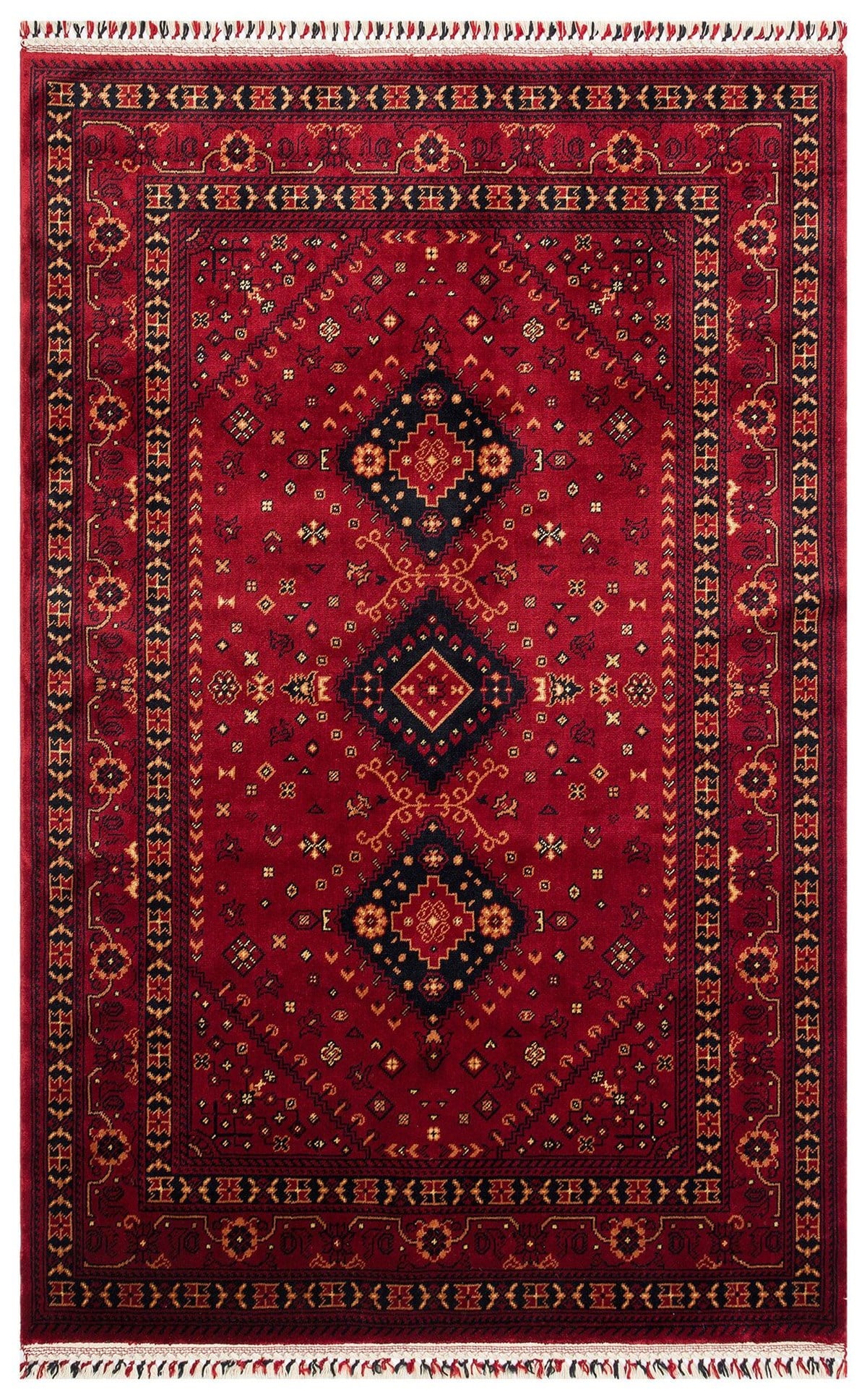 NOSTALJI 961 RED  El Emeği ile Bambu Viskon İpliklerden Özel Tezgahlarda Üretilen Afgan Desenli Uşak Halısı