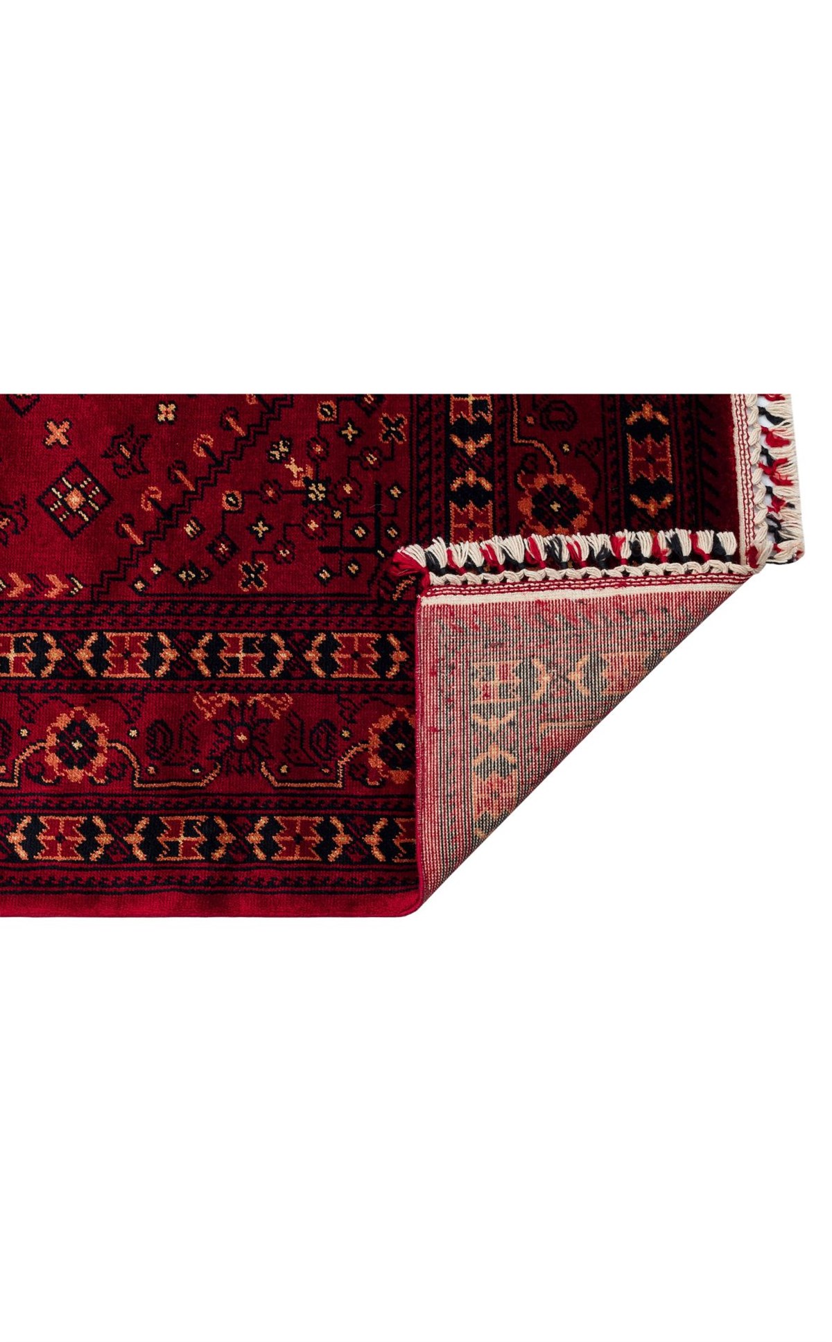 NOSTALJI 961 RED  El Emeği ile Bambu Viskon İpliklerden Özel Tezgahlarda Üretilen Afgan Desenli Uşak Halısı