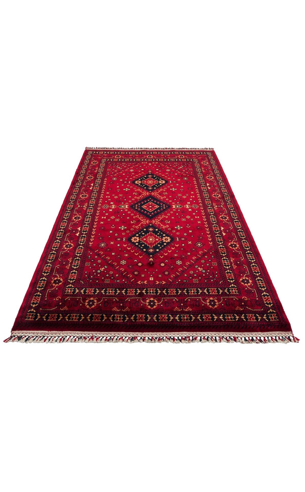NOSTALJI 961 RED  El Emeği ile Bambu Viskon İpliklerden Özel Tezgahlarda Üretilen Afgan Desenli Uşak Halısı