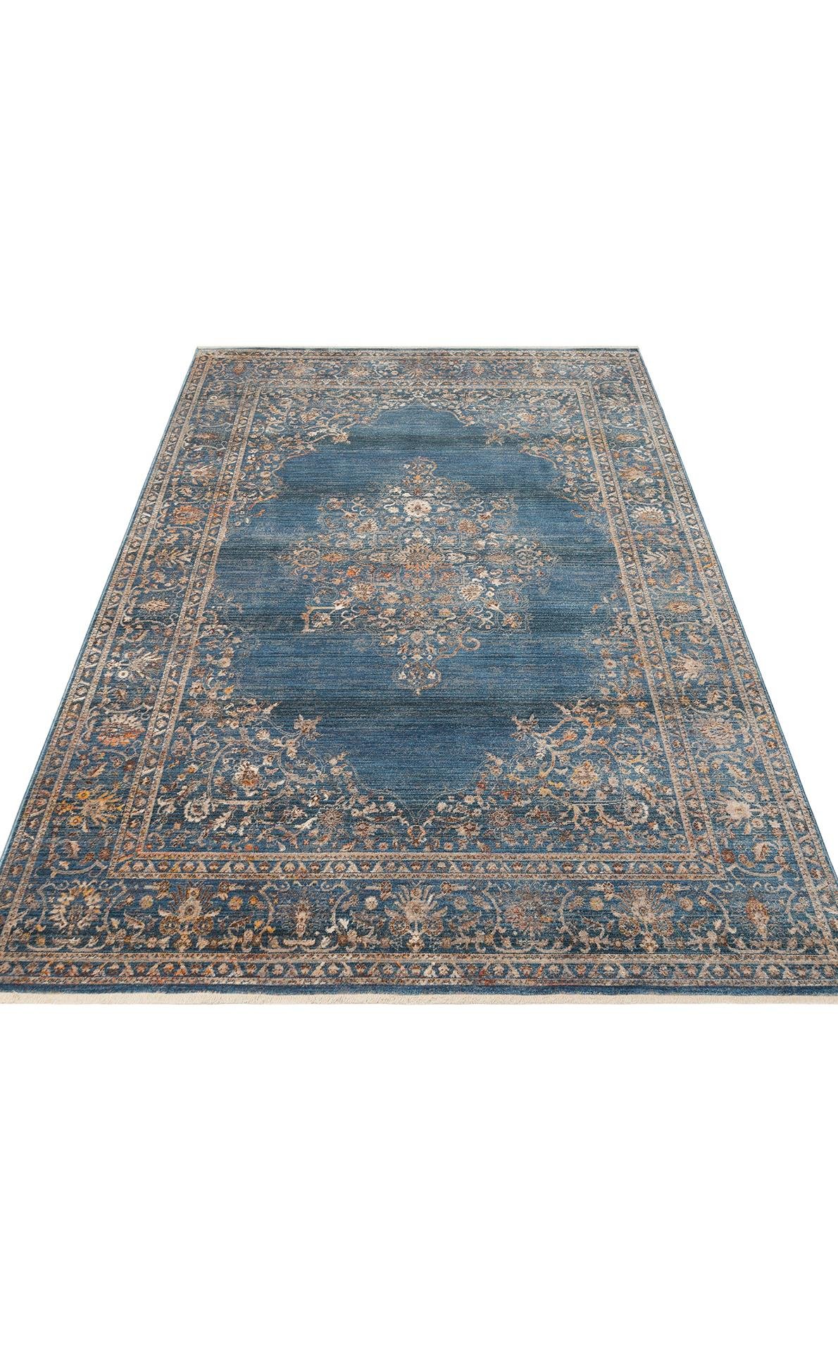 PIETRA PTA 18 NAVY  Sıcak Renk Tonlarını Etnik Desenler ile Buluşturan Yumuşak Tuşeli Makine Halısı