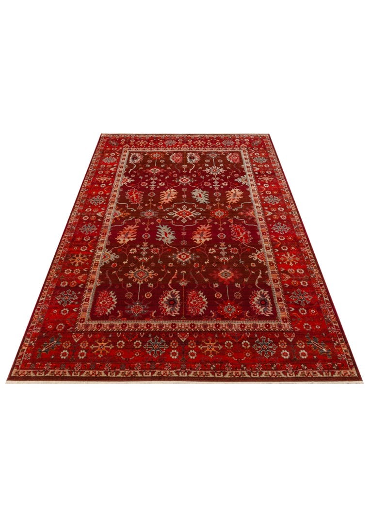 PIETRA PTA 24 RED  Sıcak Renk Tonlu Etnik Desenli Yumuşak Dokulu Makine Halısı