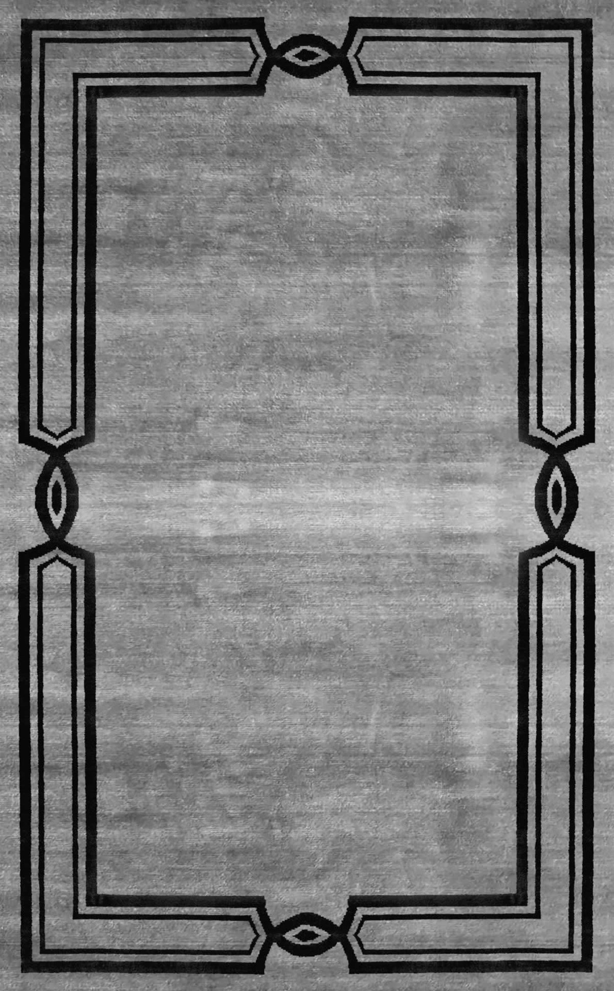 VOGUE VG 03 GREY BLACK  El Emeği ile Bambu Viskon İpliklerden Özel Tezgahlarda Üretilen Sade Bordür Desenli Art Deco Uşak Halısı