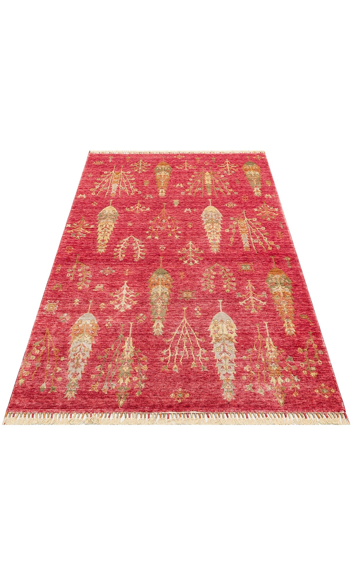 ZARA ZR 08 RED AUTUMN  Otantik Desenli Özel Hav Vermeyen ve Kolay Temizlenebilir Bambu Viskonu Kullanılarak El Emeği ile Özel Tezgahlarda Üretilen Modern Uşak Halısı