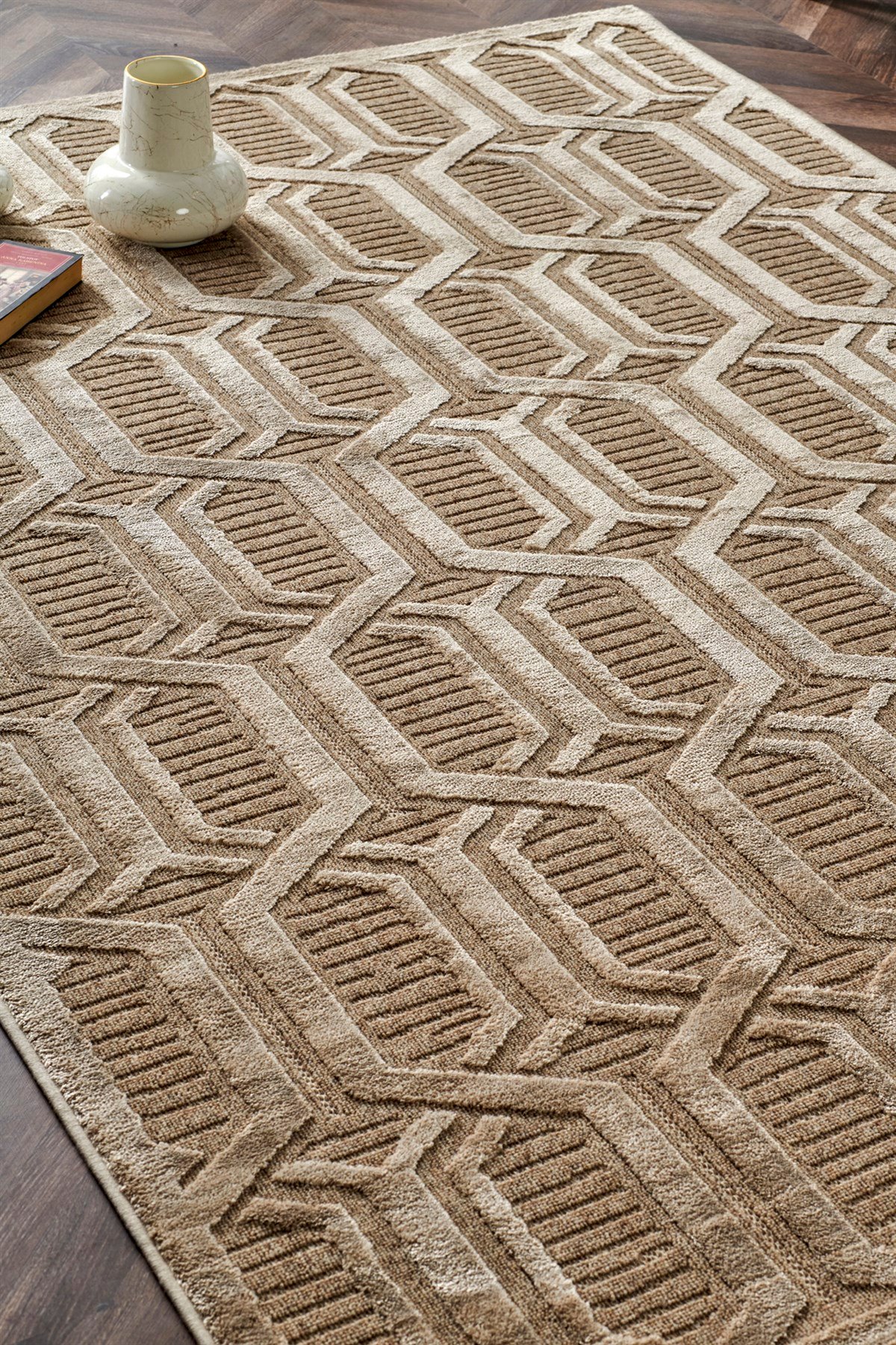 ZENITH ZNT 07 LATTE  Yüksek Alçak Dokulu Naturel Yün ve Viskon Modern Dokuma Halı