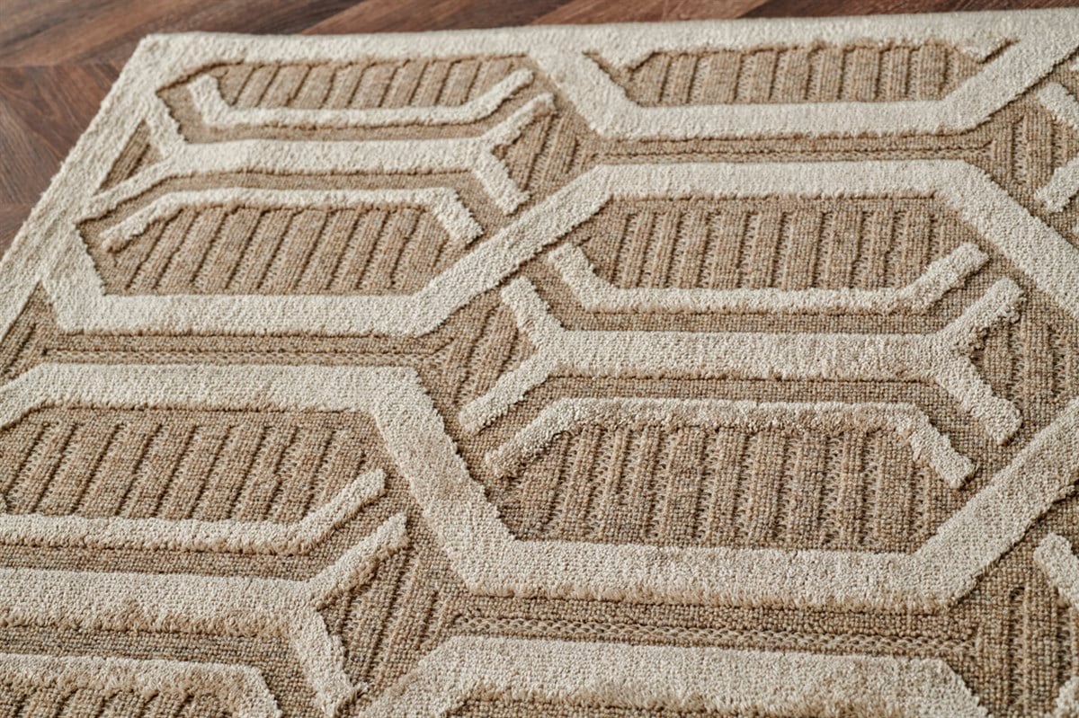 ZENITH ZNT 07 LATTE  Yüksek Alçak Dokulu Naturel Yün ve Viskon Modern Dokuma Halı