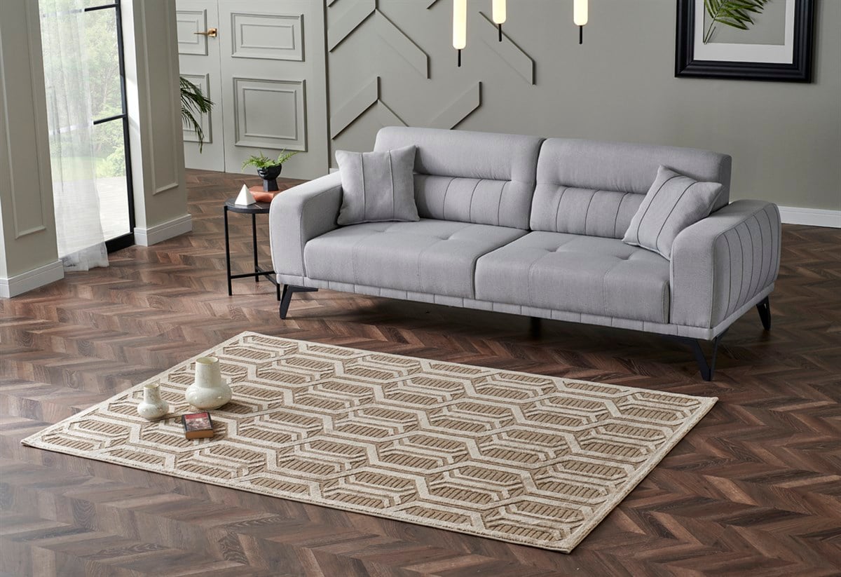 ZENITH ZNT 07 LATTE  Yüksek Alçak Dokulu Naturel Yün ve Viskon Modern Dokuma Halı