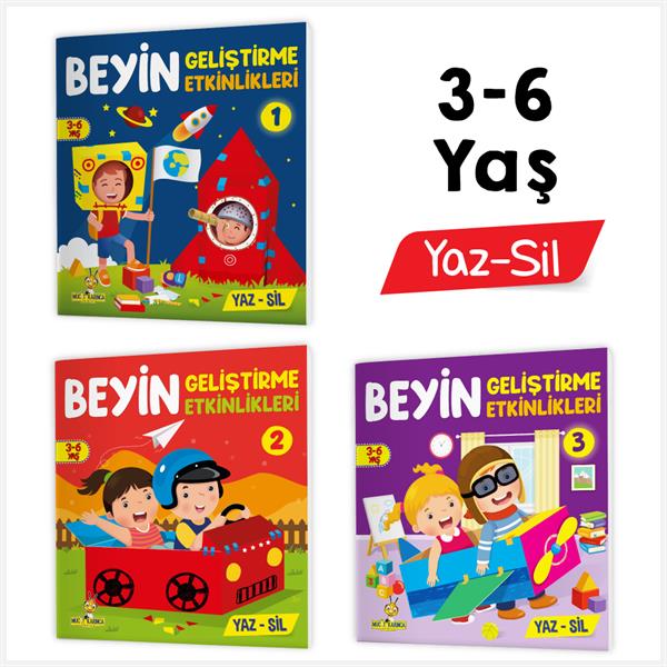  3-6 Yaş Beyin Geliştirme Etkinlikleri YAZ-SİL Kitaplar (Zeka Testleri, Dikkat Geliştirme, Kalem Tutma Becerisi, Mantıksal Düşünme, Bilişsel Beceriler) 
