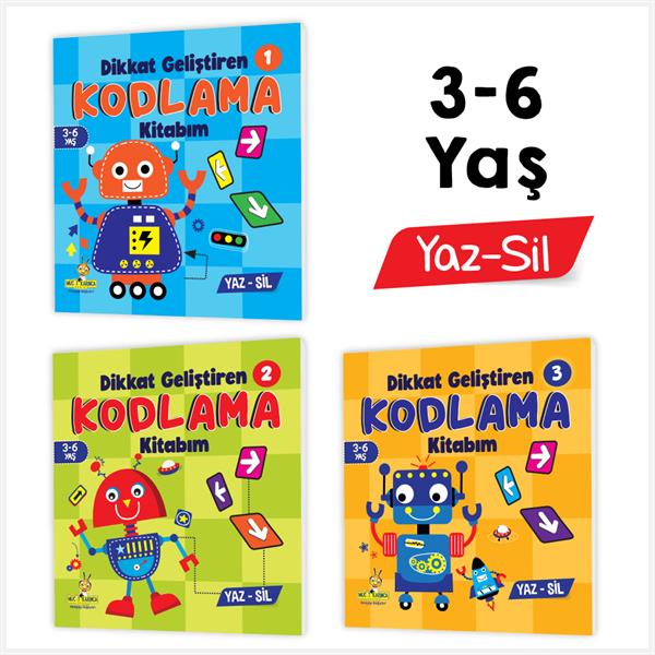  3-6 Yaş Dikkat Geliştiren Kodlama Kitabım Serisi YAZ-SİL (İnce Motor Becerileri, Dikkat Geliştirme, Matematiksel Beceriler) 