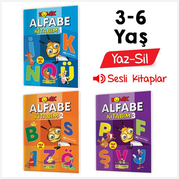  3-6 Yaş YAZ-SİL Komik Alfabe Kitabım (Harfleri Öğrenme ve Yazma, Okumaya Hazırlık, Dikkat Geliştiren Etkinlikler, Sesli Kitaplar) 