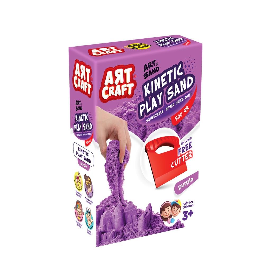 Aksesuarlı Kinetik Oyun Kumu Mor 500 gr | 3+ Yaş Art Craft Dede Marka