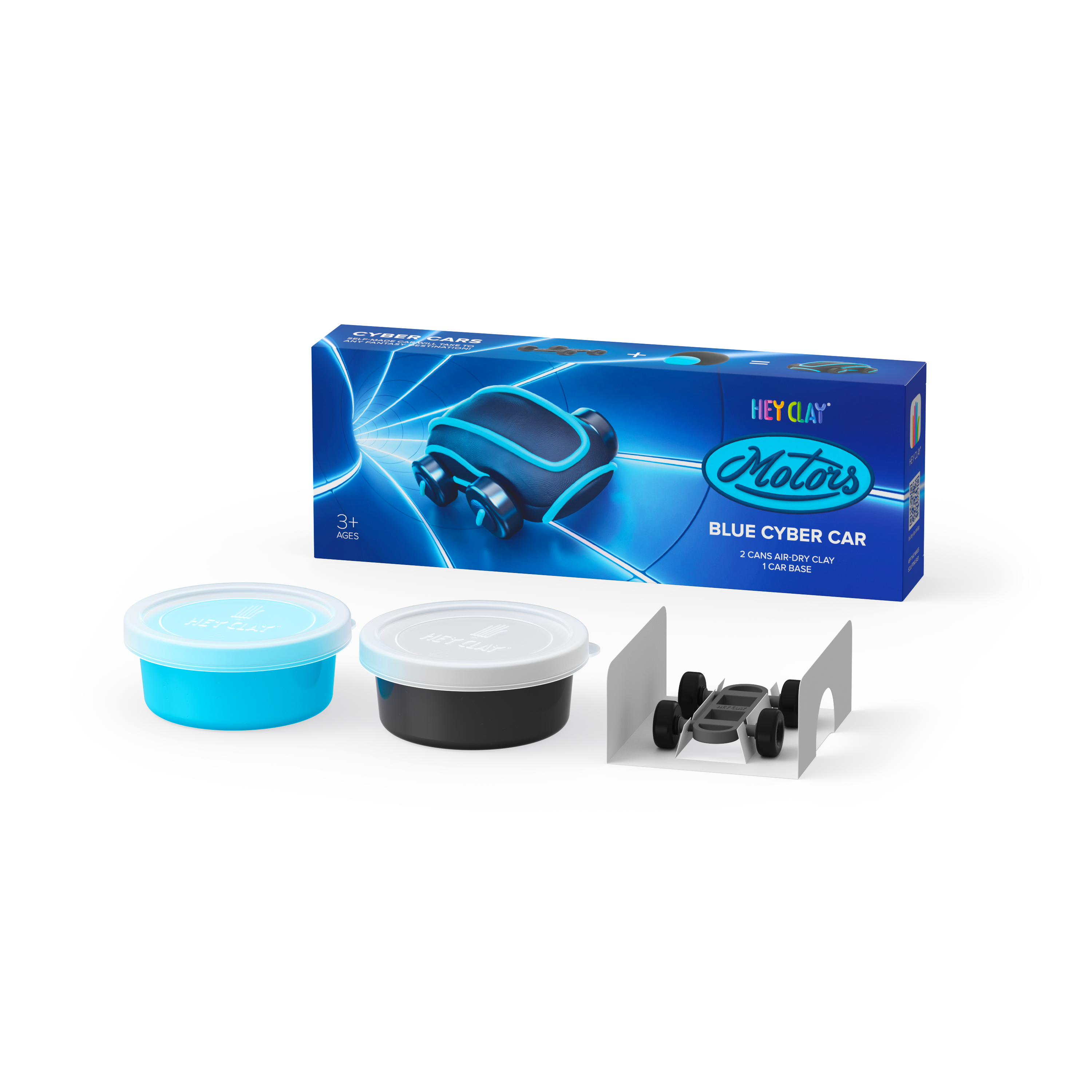 Hava ile Kuruyan Kil (2'li kutu) - Mavi  Siber Araba | Hey Clay 3+ Yaş