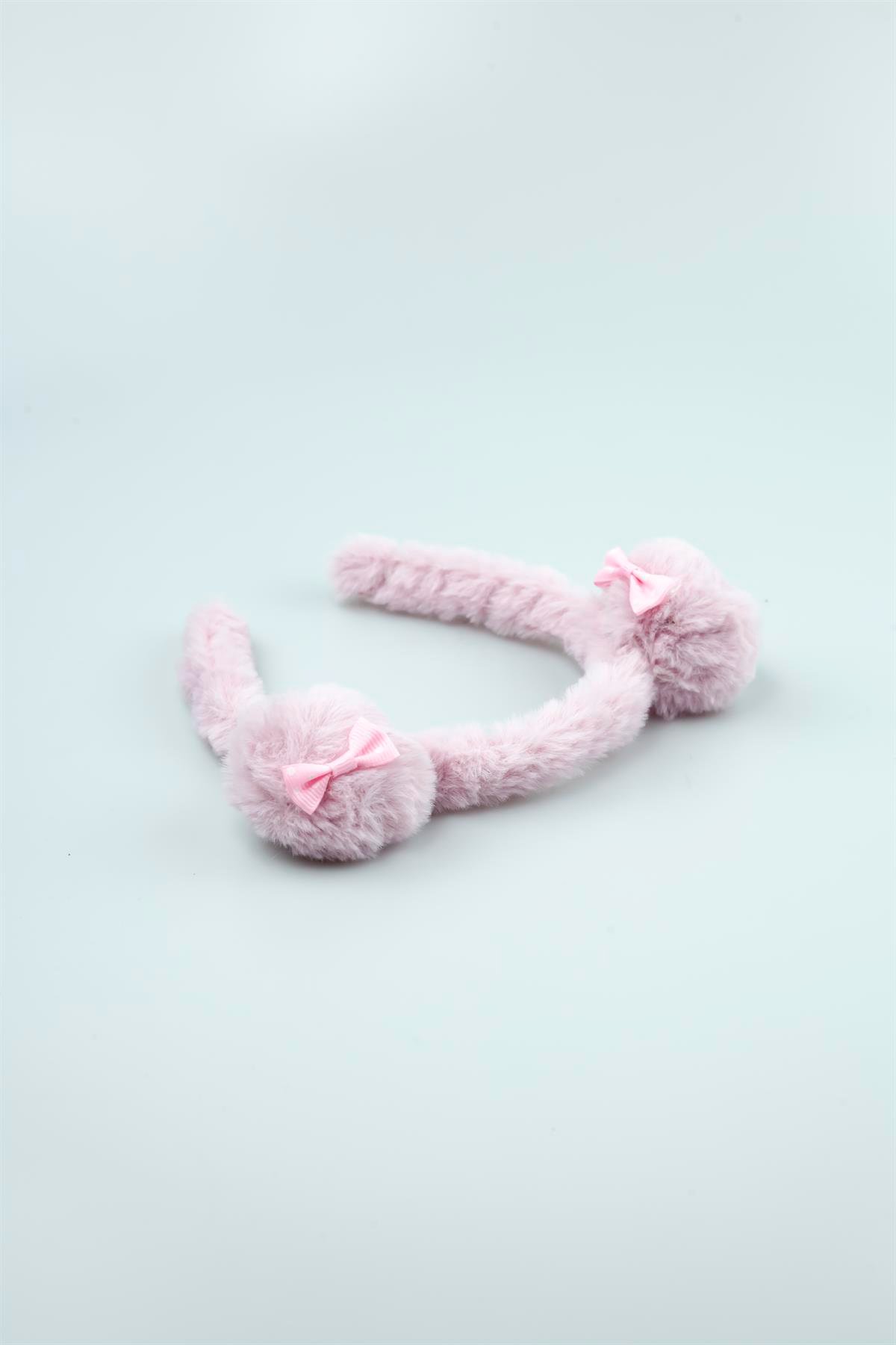 Açık Pembe Renk Topuzlu Tüylü Peluş Taç 4807