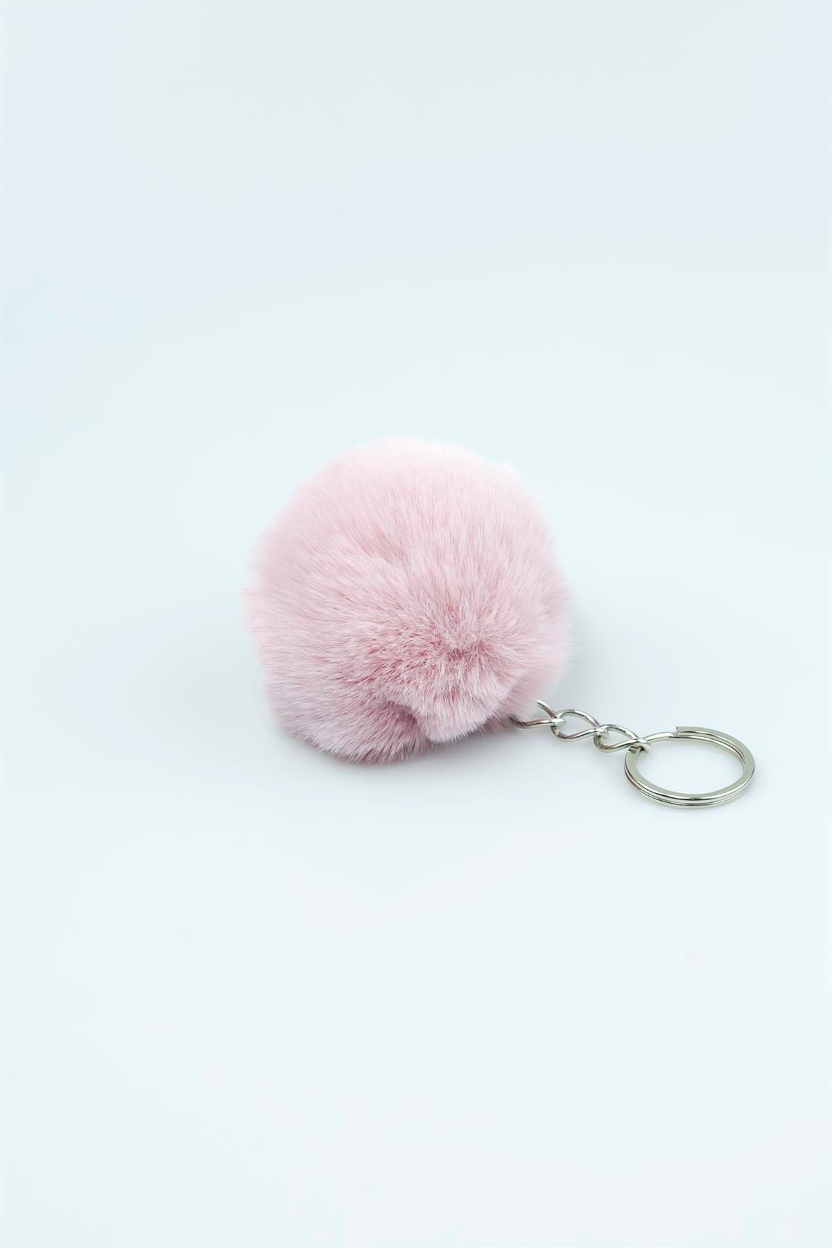 Açık Pembe Renk Yuvarlak Tüylü Peluş Anahtarlık 5256
