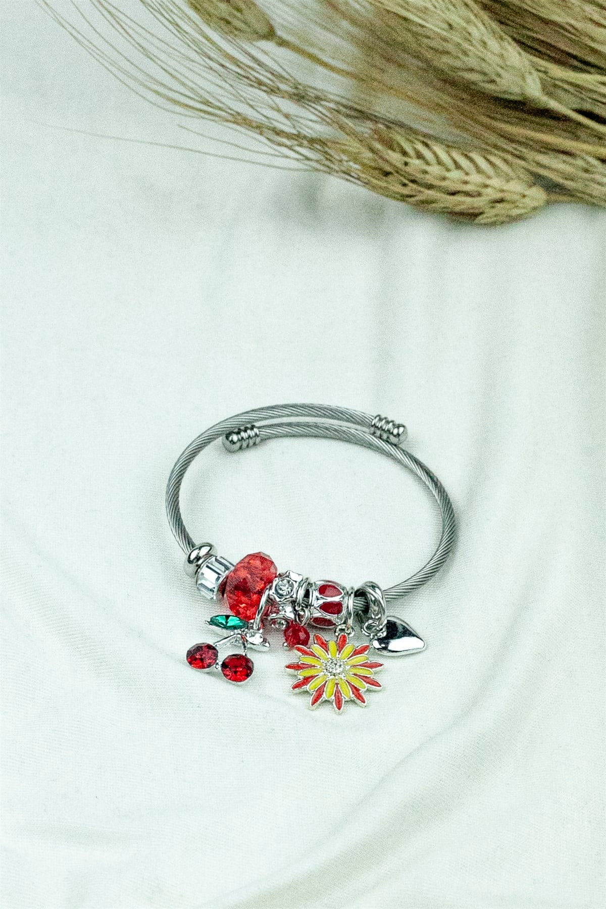 ÇELİK PANDORA MODEL BİLEKLİK KİRAZ CHARM