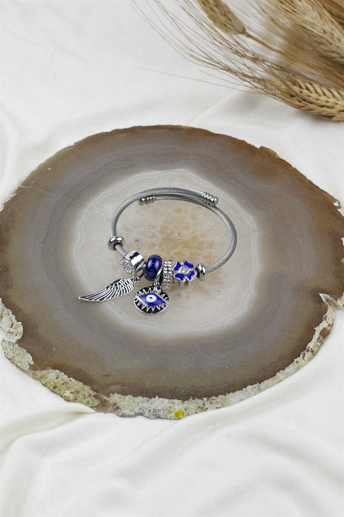 ÇELİK PANDORA MODEL BİLEKLİK NAZAR BONCUĞU CHARM 1550