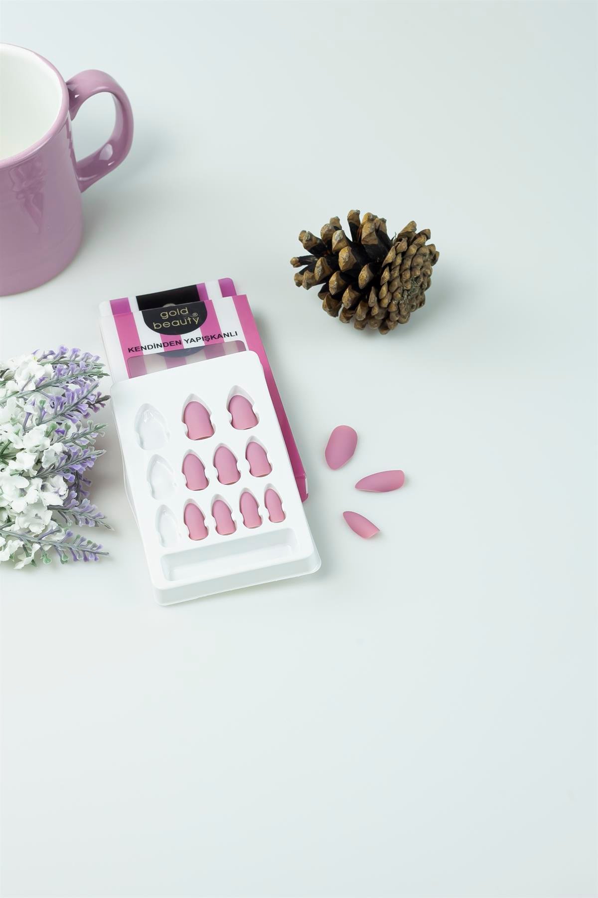 Gold Beauty Kendinden Yapışkanlı Takma Tırnak Mat Pembe 2803