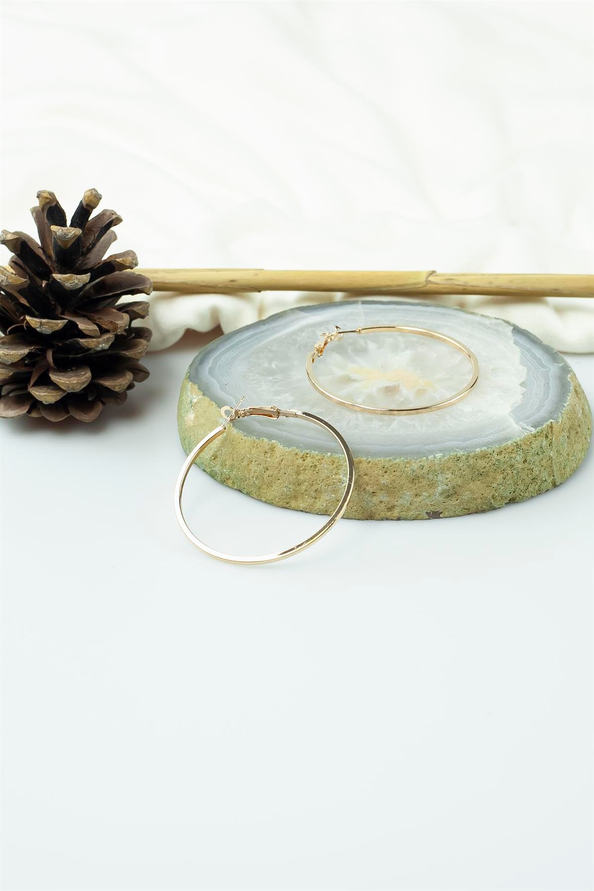 Gold Renk Kare Kesim Kaplamalı Halka Küpe 50mm 2871