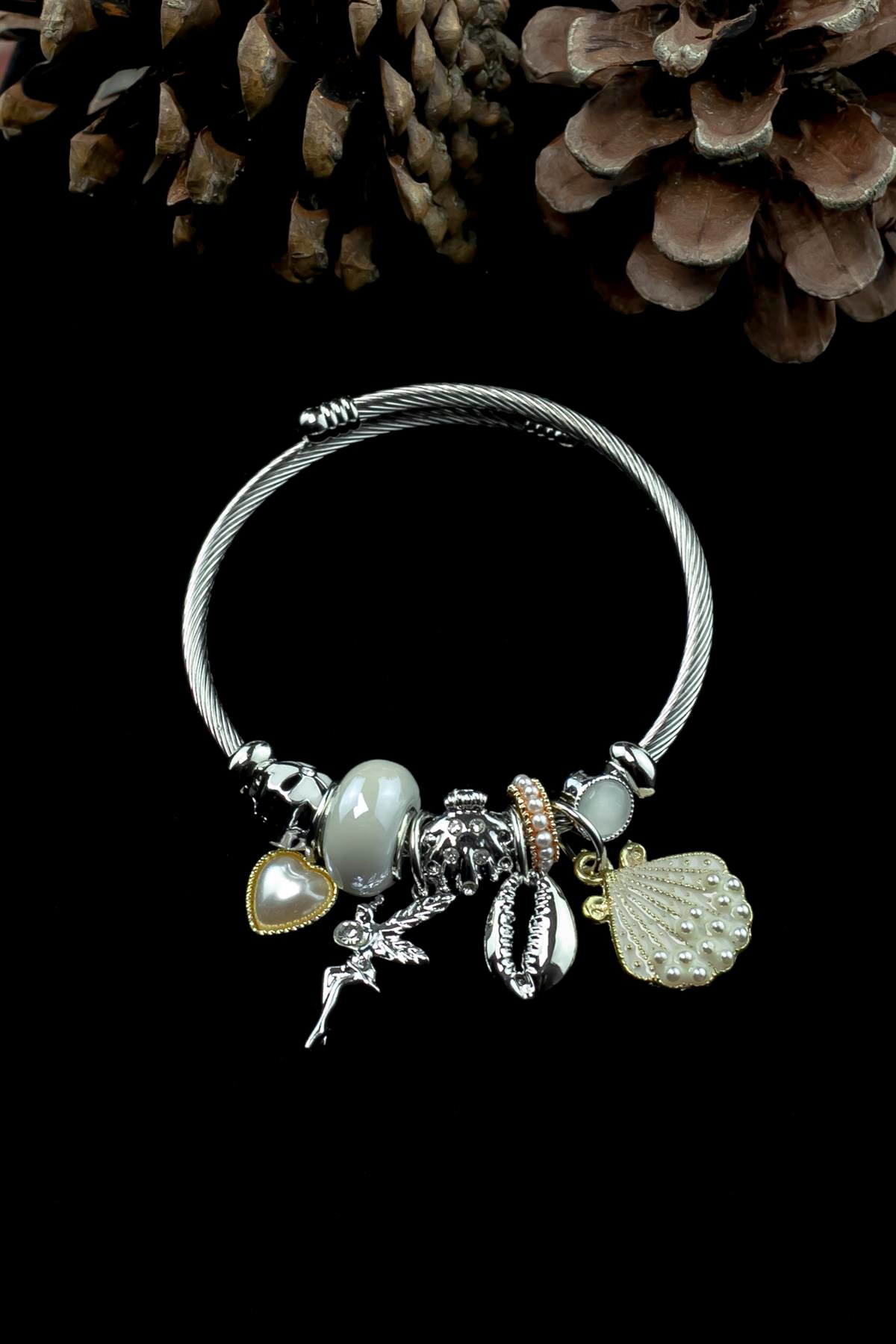 Kararmaz Çelik Pandora Model Bileklik Melek Charm 5224