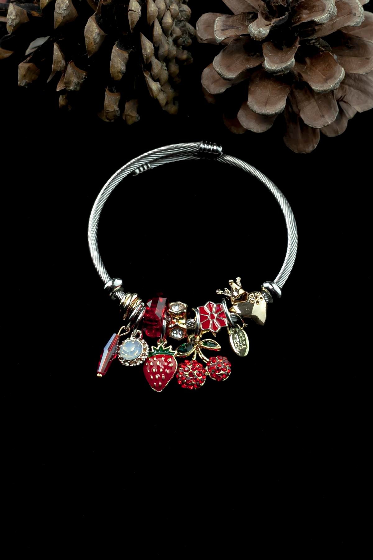 Kararmaz Çelik Pandora Model Bileklik Çilek & Kiraz Charm 5225