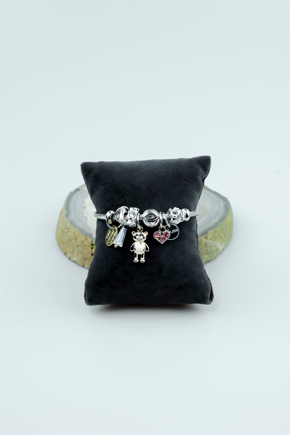 Kararmaz Çelik Pandora Model Bileklik Gold Ayıcık Charm 5221
