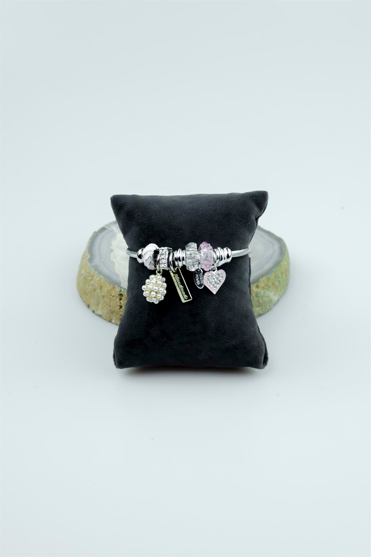 Kararmaz Çelik Pandora Model Bileklik Taşlı Kalp Charm 5218