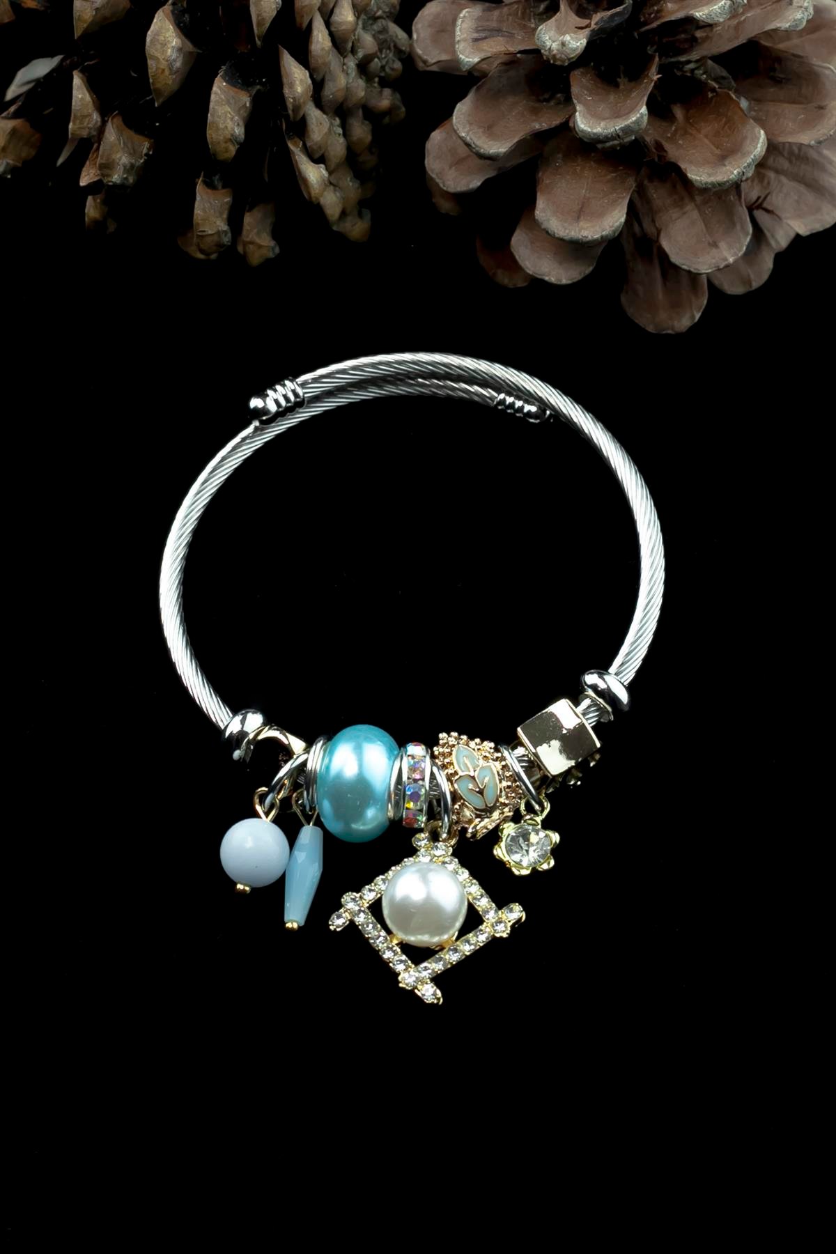 Kararmaz Çelik Pandora Model Bileklik İnci Charm 5222