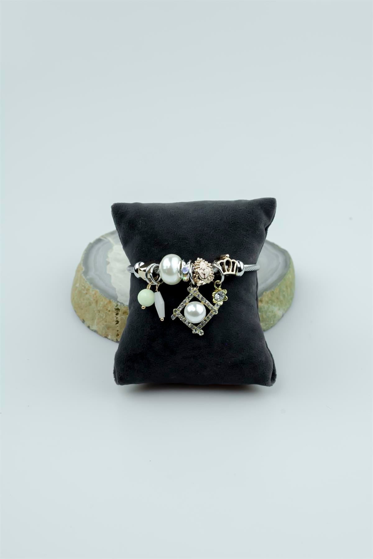 Kararmaz Çelik Pandora Model Bileklik Yaprak & İnci Charm 5226