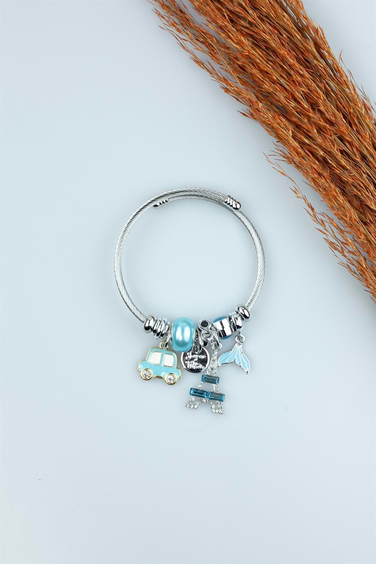 Kararmaz Çelik Pandora Model Bileklik Araba Kule Charm 5117