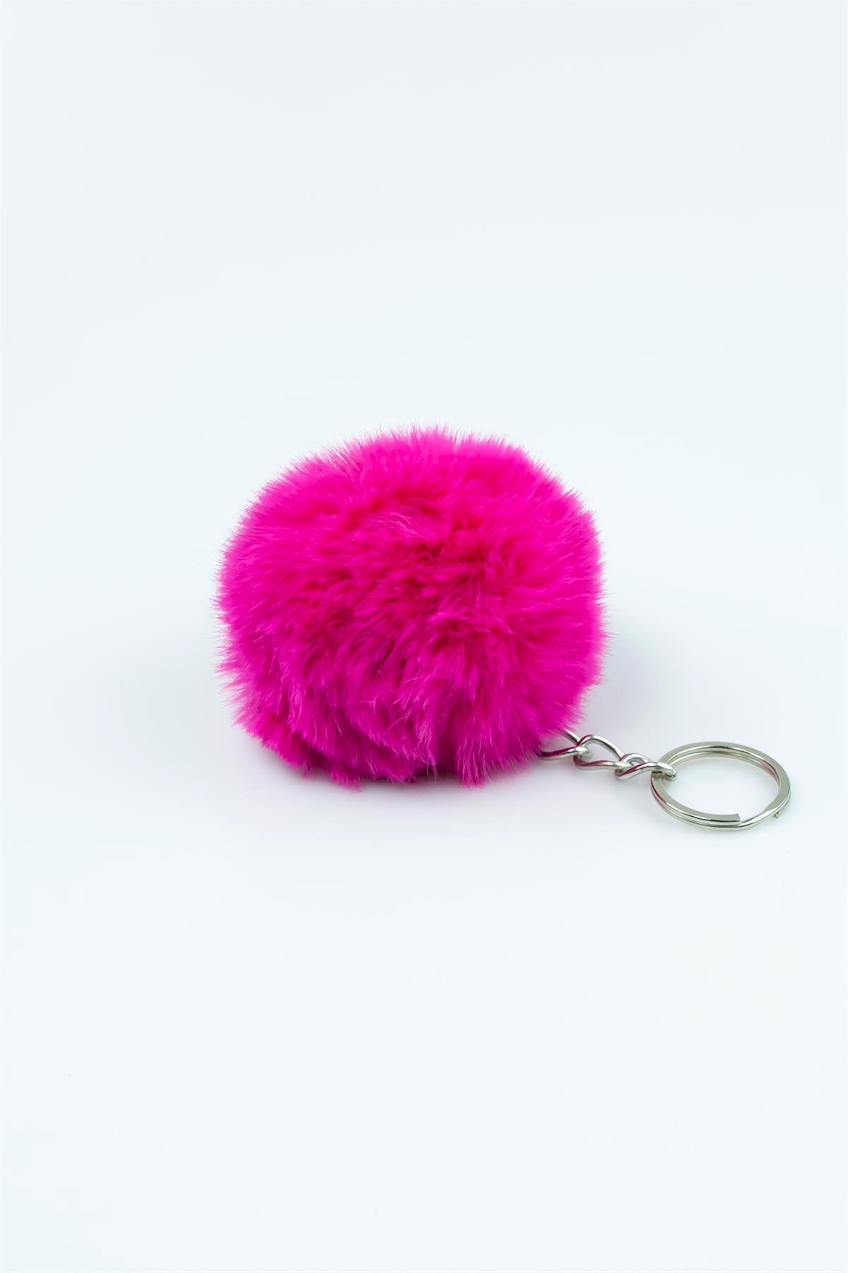 Koyu Pembe Renk Yuvarlak Tüylü Peluş Anahtarlık 5251