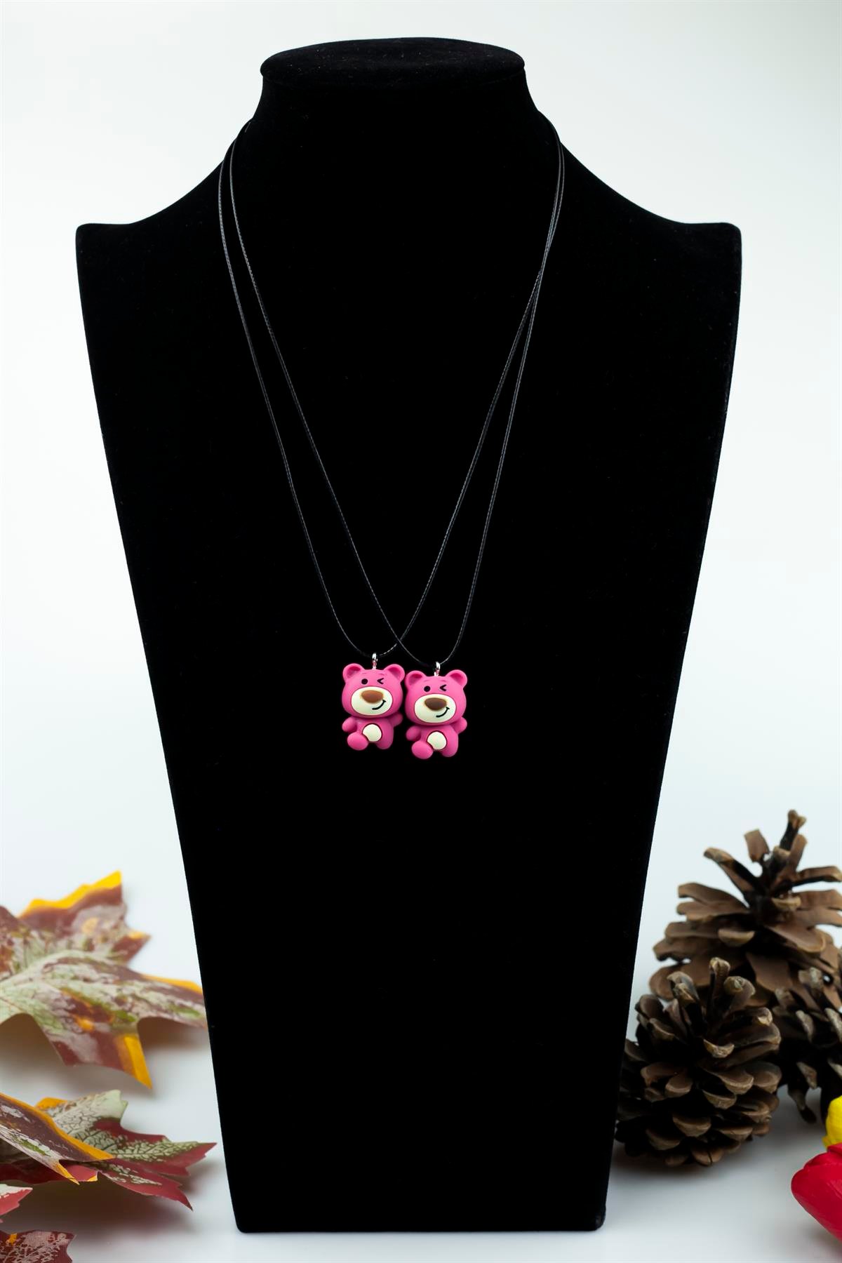 Pembe Ayıcık Figürlü İkili Best Friends (Arkadaş) Kolye 4913