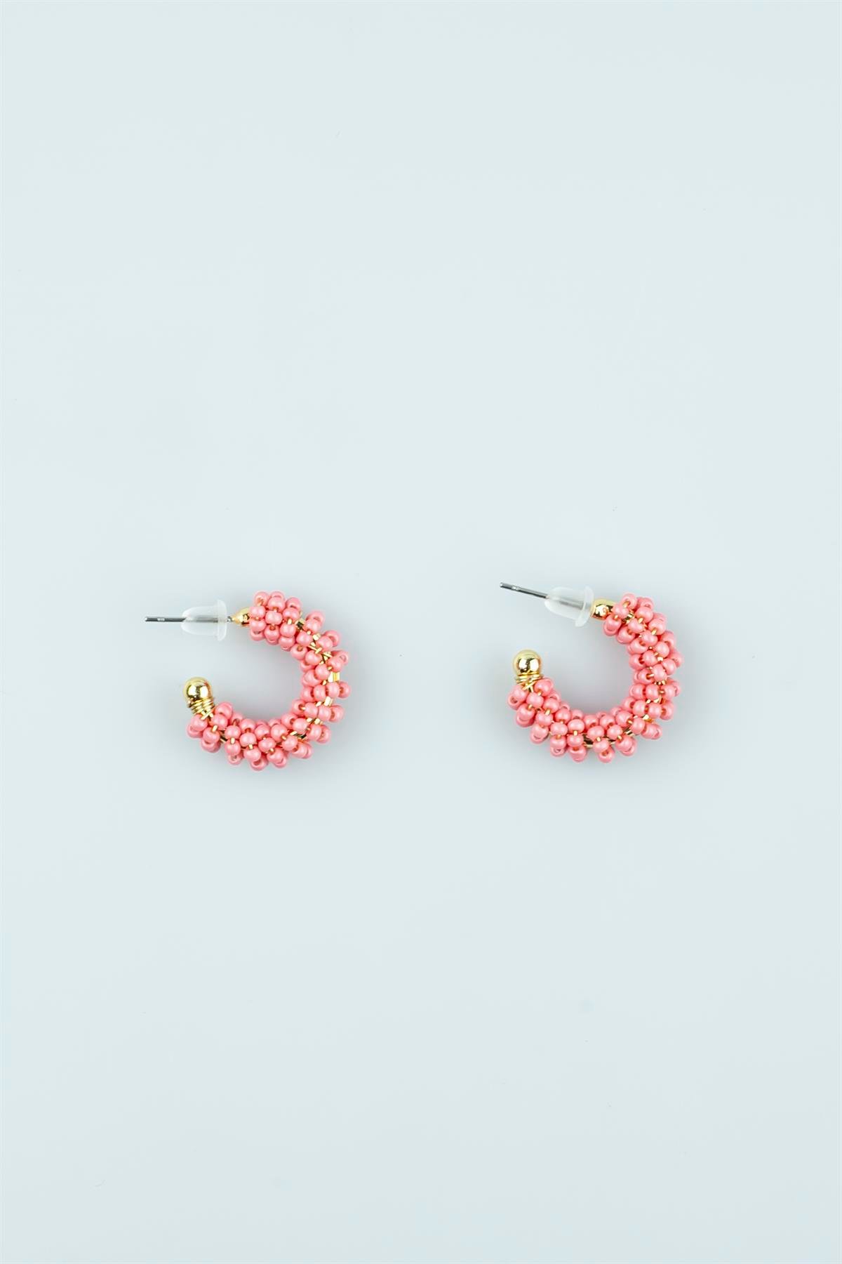 Pembe Renk Boncuklu Model Küpe 3558