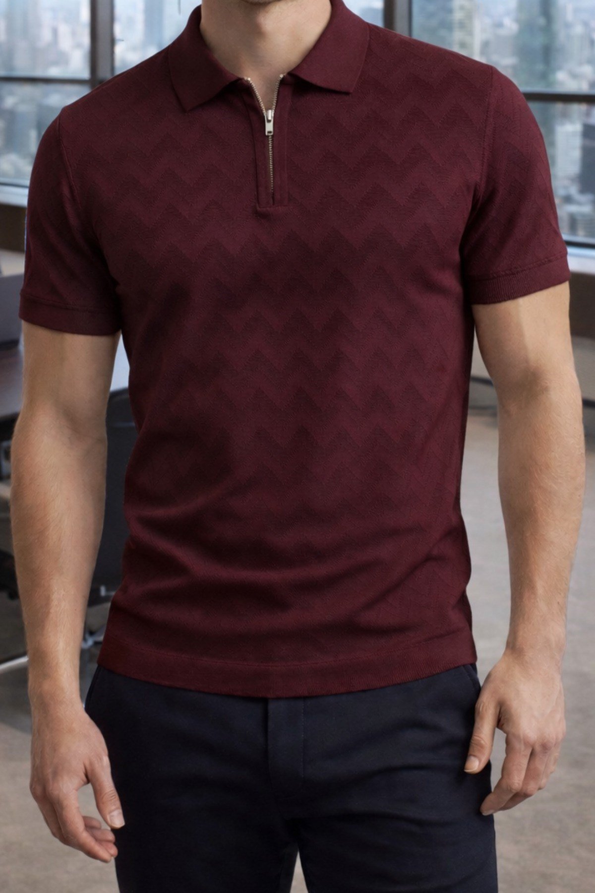 TARZ COOL T-ShirtTRZ-FRM-TRK-0001R06-MErkek Slim Fit Fermuarlı Polo Yaka Triko Tişört