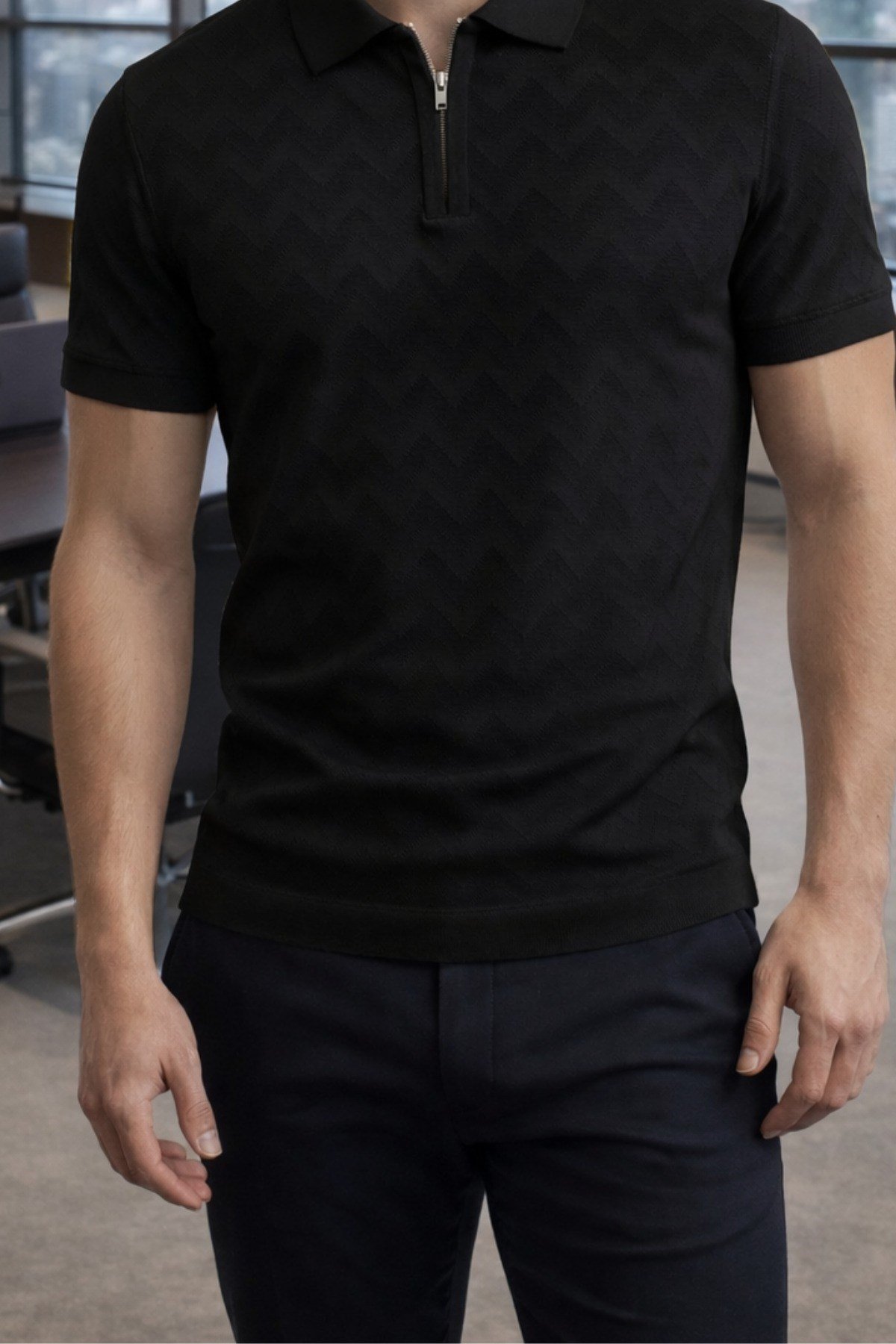 TARZ COOL T-ShirtTRZ-FRM-TRK-0001R06-MErkek Slim Fit Fermuarlı Polo Yaka Triko Tişört