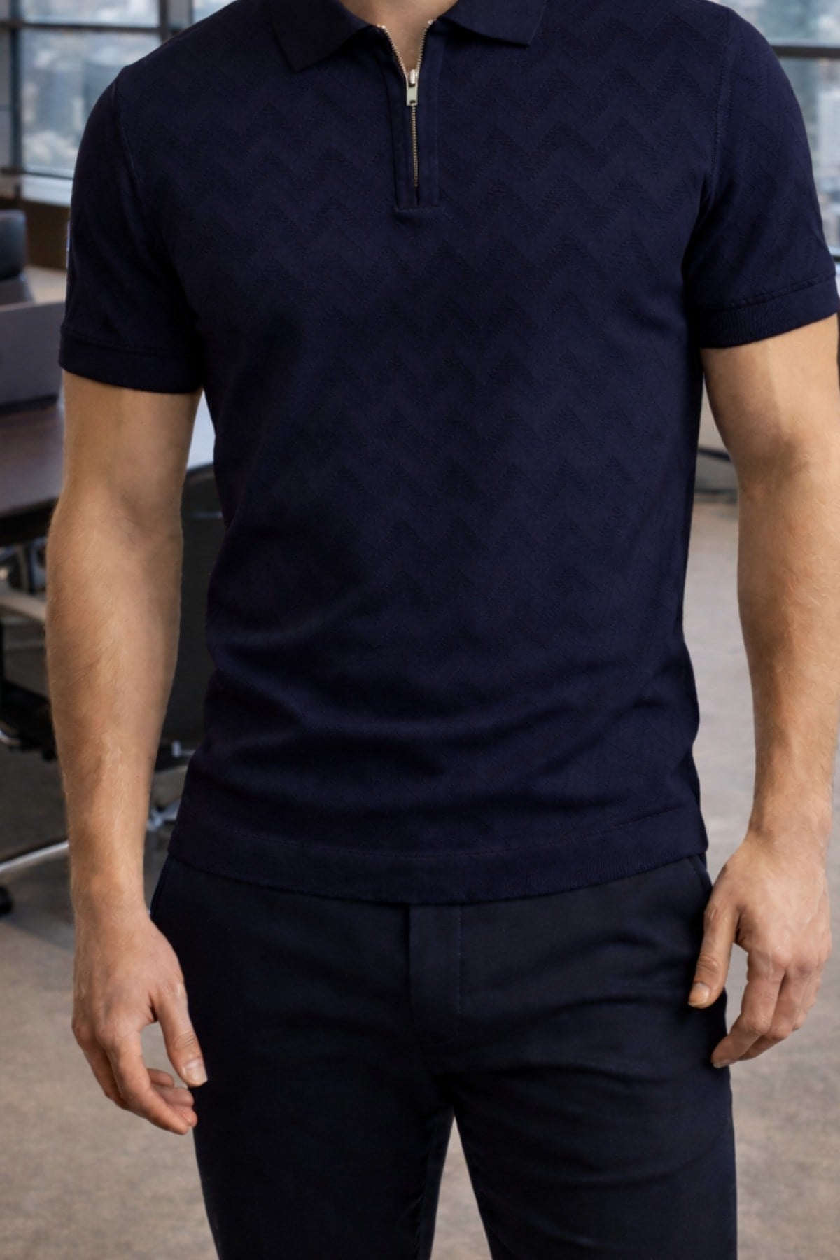 TARZ COOL T-ShirtTRZ-FRM-TRK-0001R06-MErkek Slim Fit Fermuarlı Polo Yaka Triko Tişört