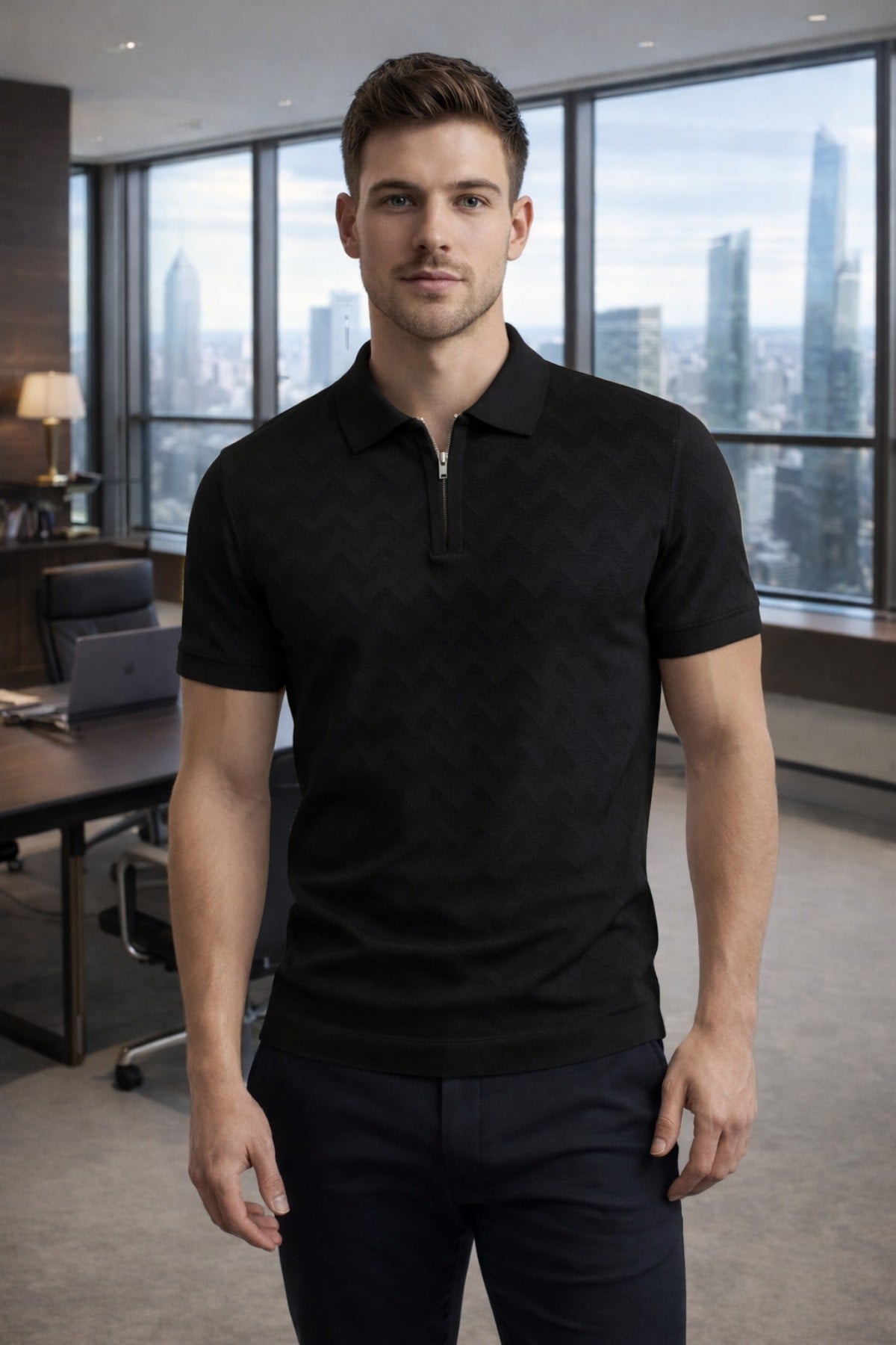 TARZ COOL T-ShirtTRZ-FRM-TRK-0001R06-MErkek Slim Fit Fermuarlı Polo Yaka Triko Tişört