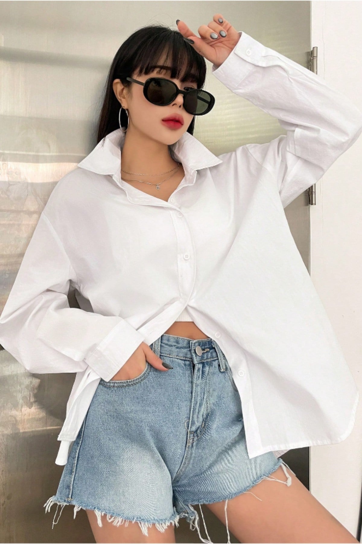 Tarz CoolGömlekKDNKTGM025R01Oversize Basic Uzun Kollu Gömlek Siyah